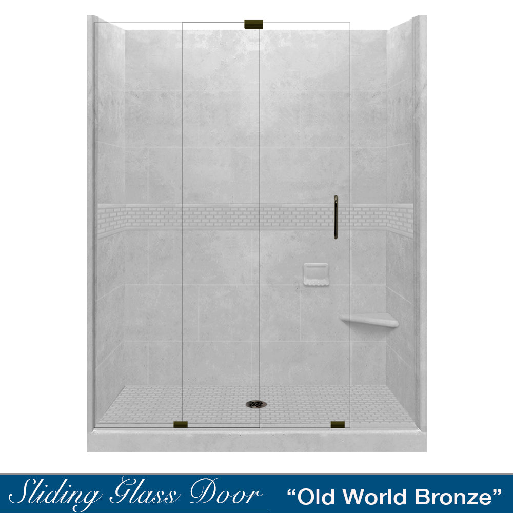 60 Alcove Portland Cement Sistine Stone & Classic Stone Accent DIY Shower Remodel Kit - Waterproof Bathroom Tile Backer Board for Shower Walls and Floors