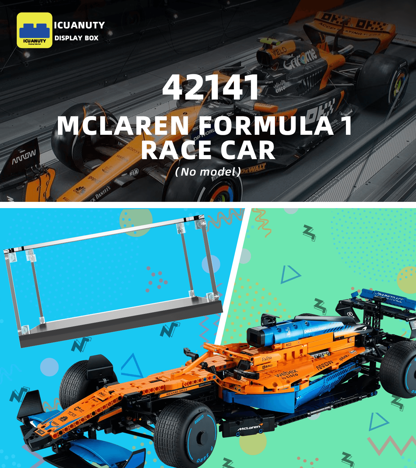 LEGO McLaren Formula 1 Race Car 42141 Display Case - Premium Acrylic Showcase for Collectible Model Cars - Perfect for Home Office Decor & Toy Car Collection Protection