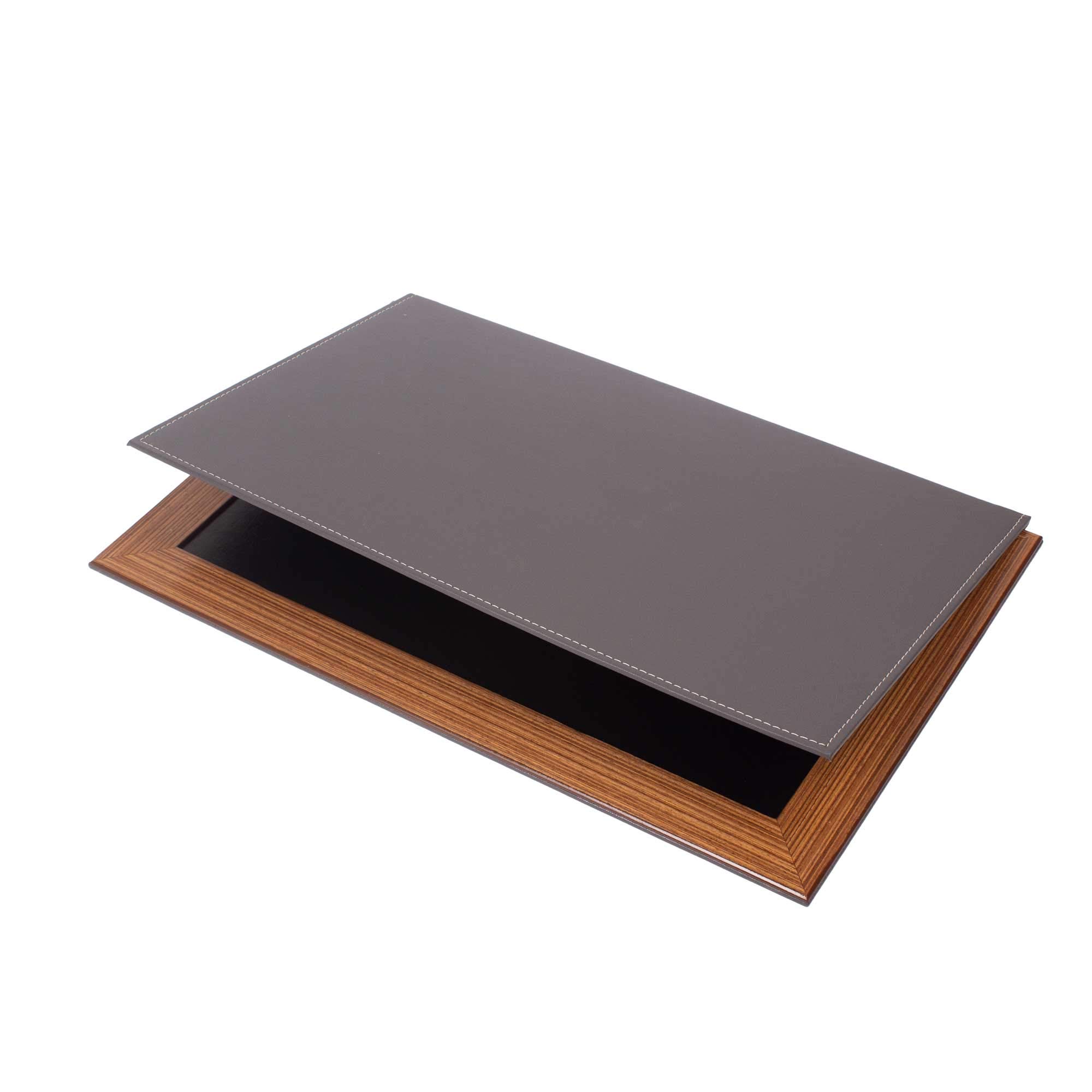 Premium 11-Piece Leather Desk Organizer Set with Walnut Wood Base - Stylish Office & Home Desk Accessories for Pens, Notebooks & Supplies (Gray) - Perfect for Work, Study & Home Office Organization