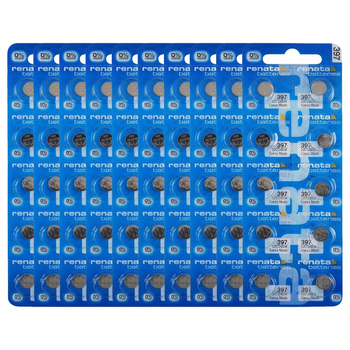 Renata 397 SR726SW Silver Oxide Watch Batteries - 1.55V Long-Lasting Power (100 Count) - Perfect for Watches, Calculators & Small Electronics
