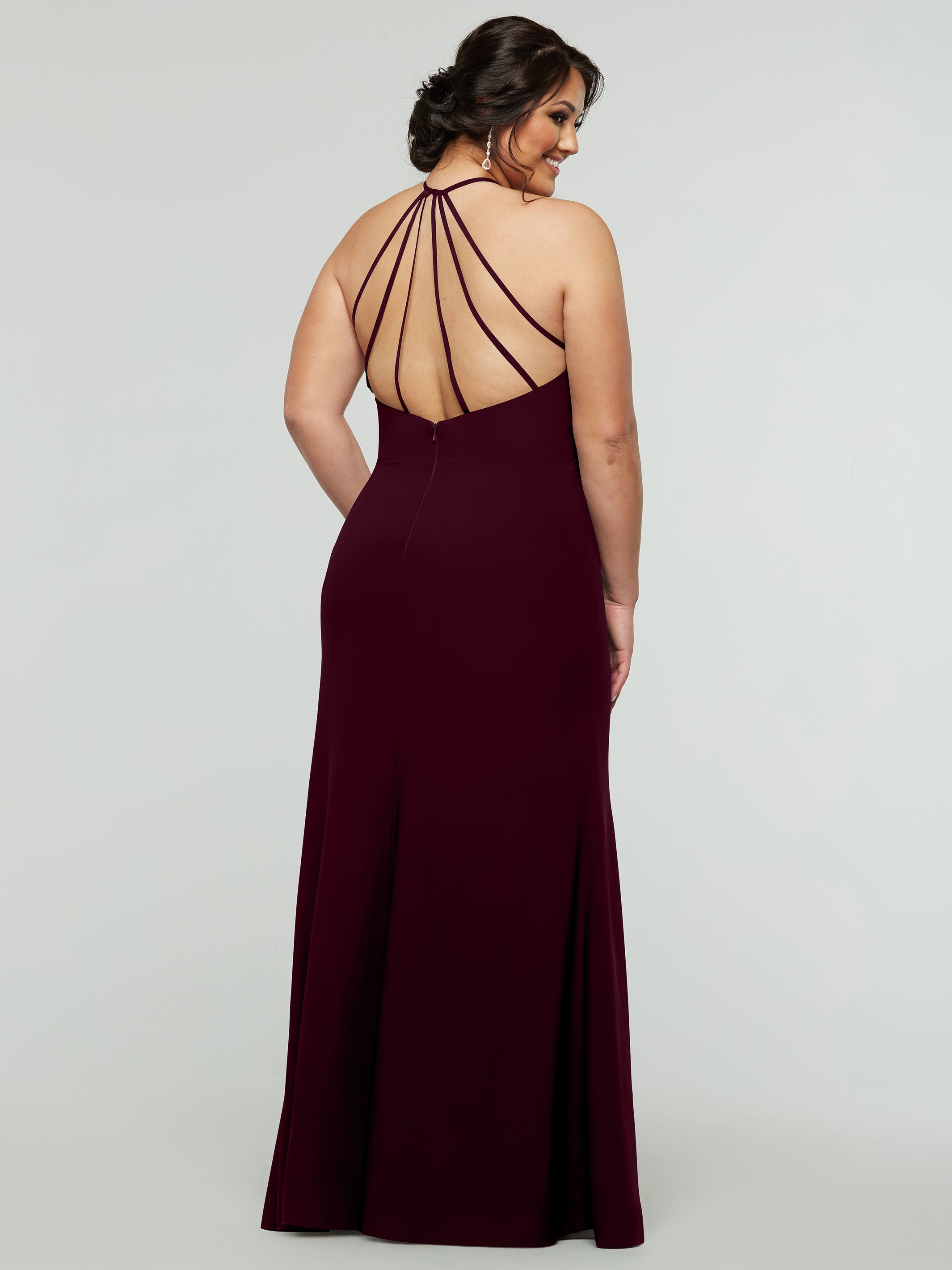 Elegant 83031 Fit and Flare Stretch Chiffon Bridesmaid Dress with Halter Neck & Thigh Slit - Perfect for Weddings, Proms, and Formal Events