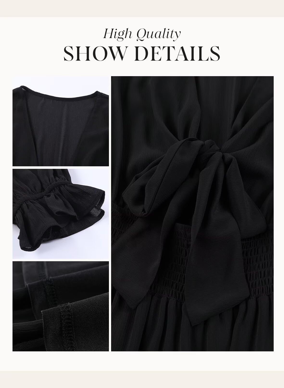 Dokotoo Women's Casual Deep V Neck Knotted Tiered Chiffon Mini Skater Dress for Spring Summer 2025 | Elegant Swing Dress for Party, Date Night & Vacation