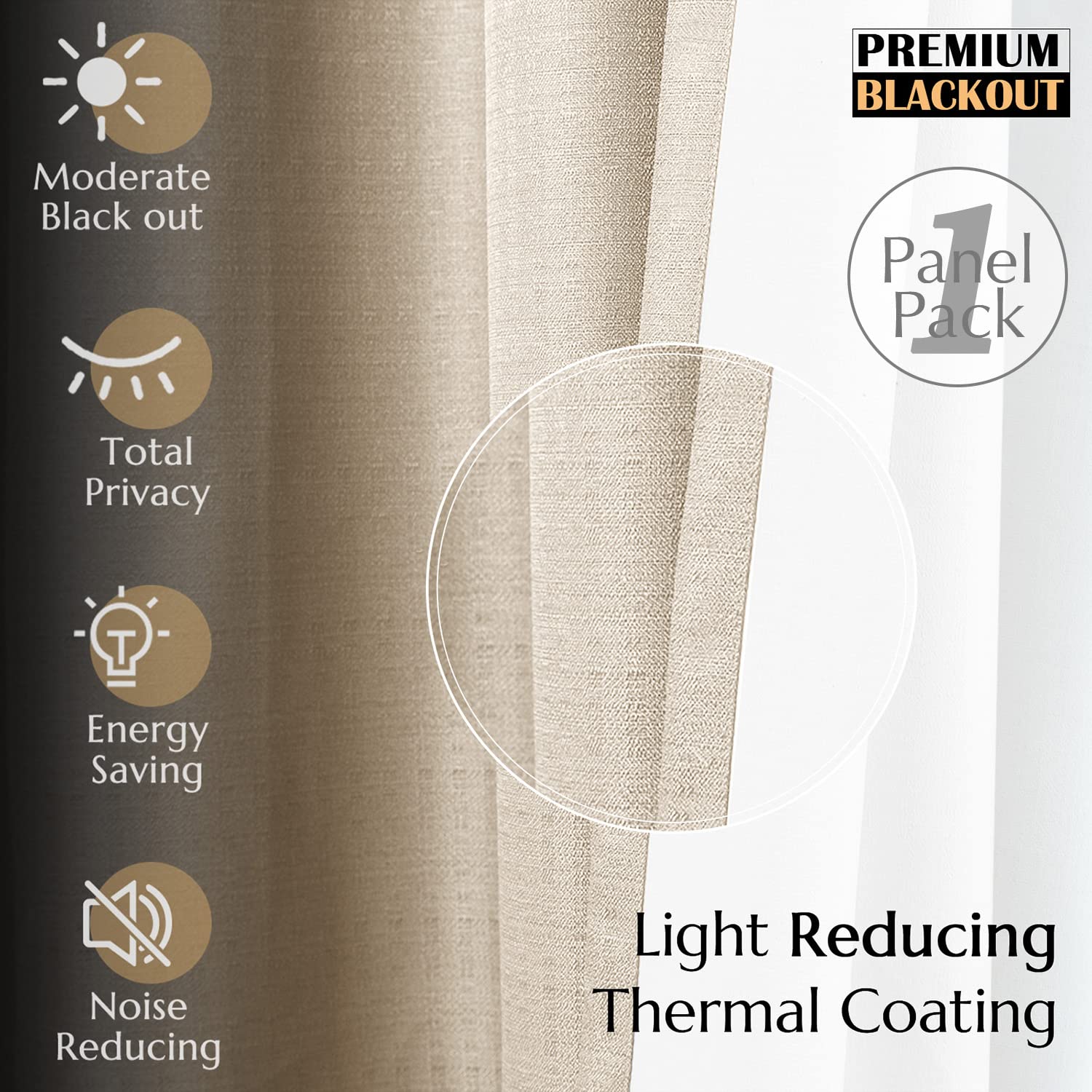 Blackout Curtains for Bedroom & Living Room - 96 Inch Long Thermal Insulated Room Darkening Curtains with Grommet Top, Beige (1 Panel, 50