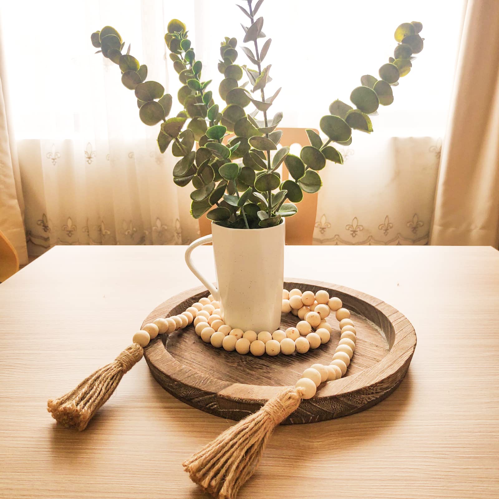 11.2 Inch Round Wooden Decorative Tray with 58