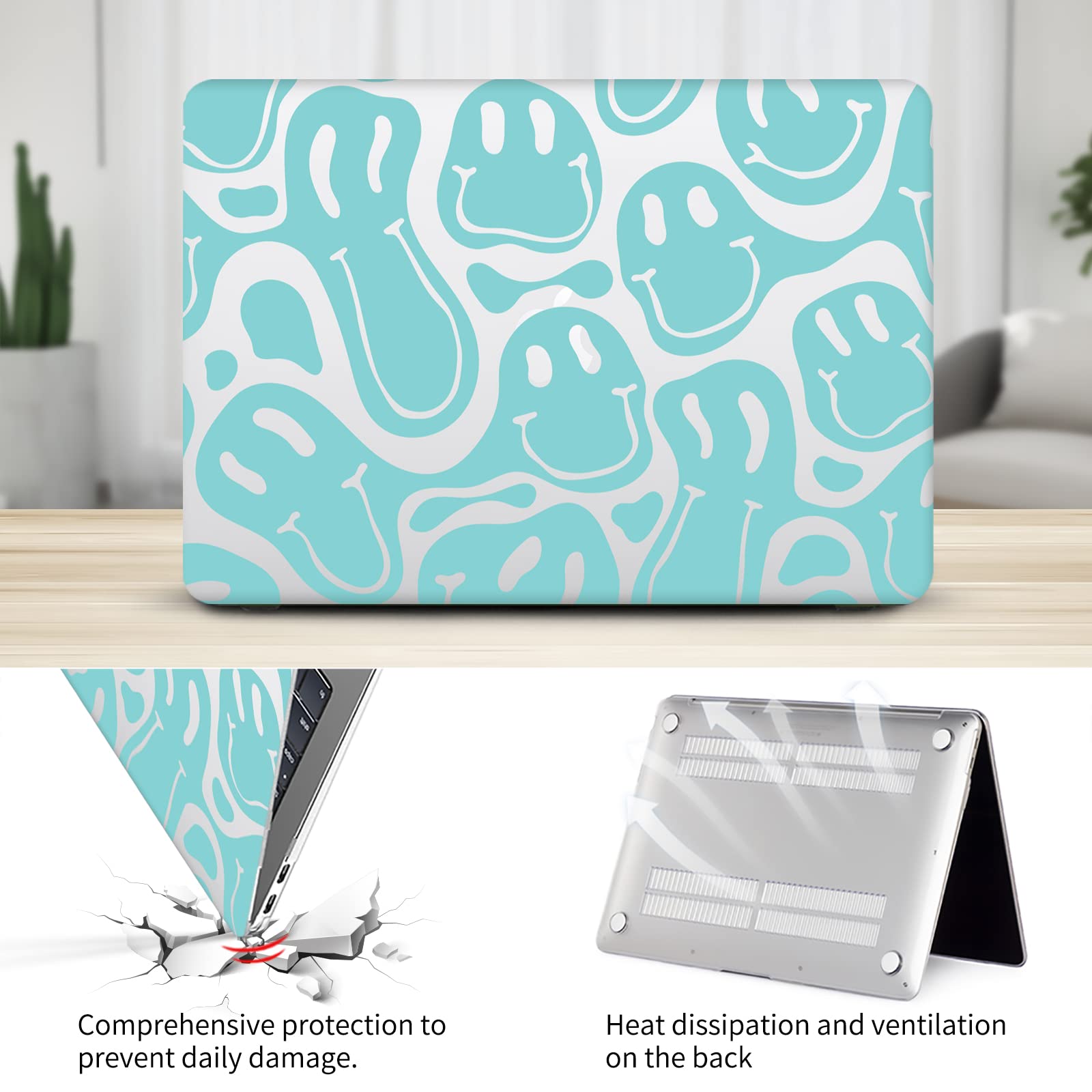 Watbro Retro 70's Smiley Pattern Laptop Case for MacBook Pro 13 inch (2020 2019 2018 M1 M2 Models A2338/A2251/A2289/A2159/A1989/A1706/A1708) - Protective Cover with Touch ID Compatibility - Perfect for Work, Travel & School