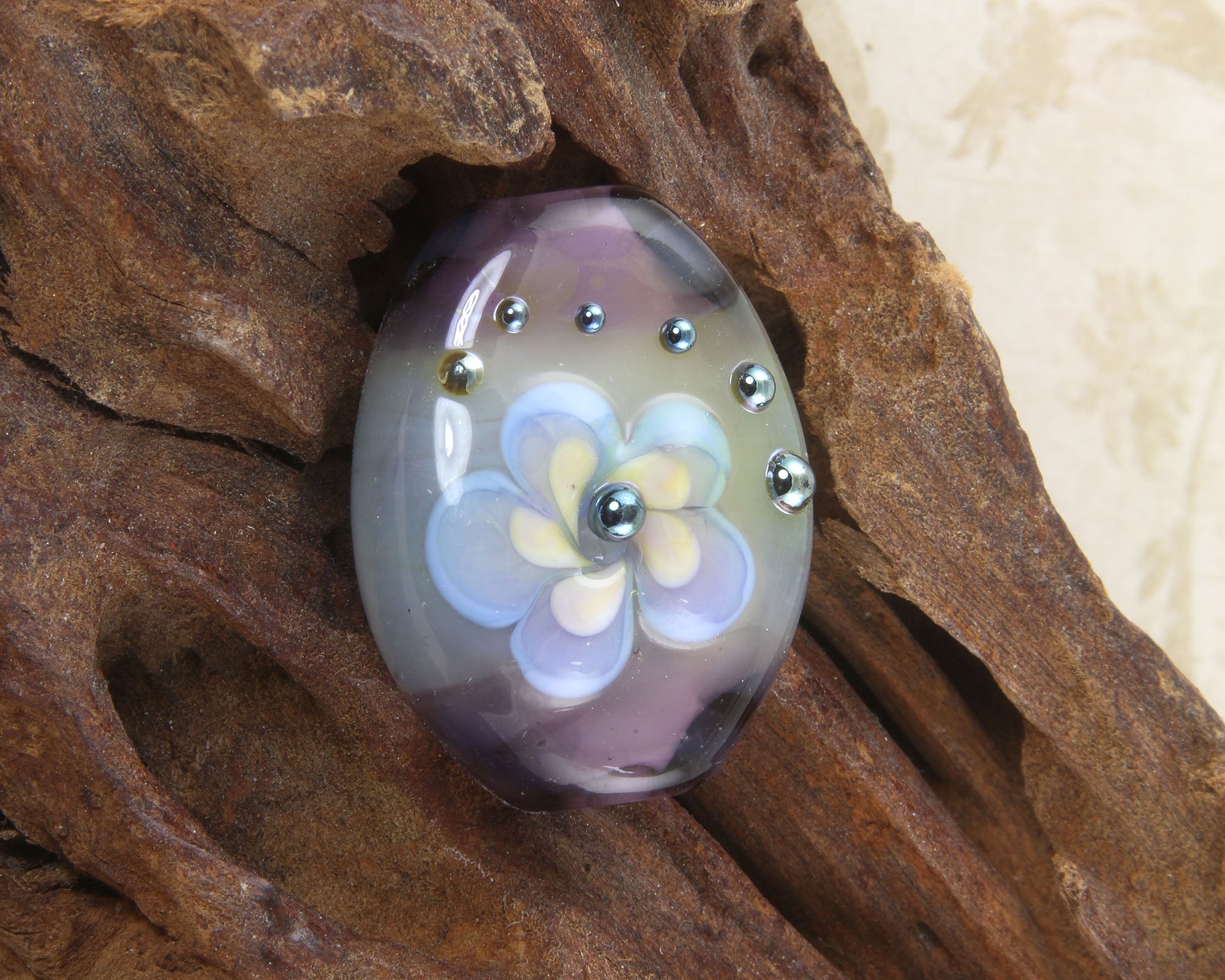 Blue Plumbago Floral Lampwork Focal Bead SRA - Handmade Glass Bead for Jewelry Making, DIY Crafts, Necklace Pendants & Bracelet Charms | Perfect for Beaders, Crafters & Jewelry Designers