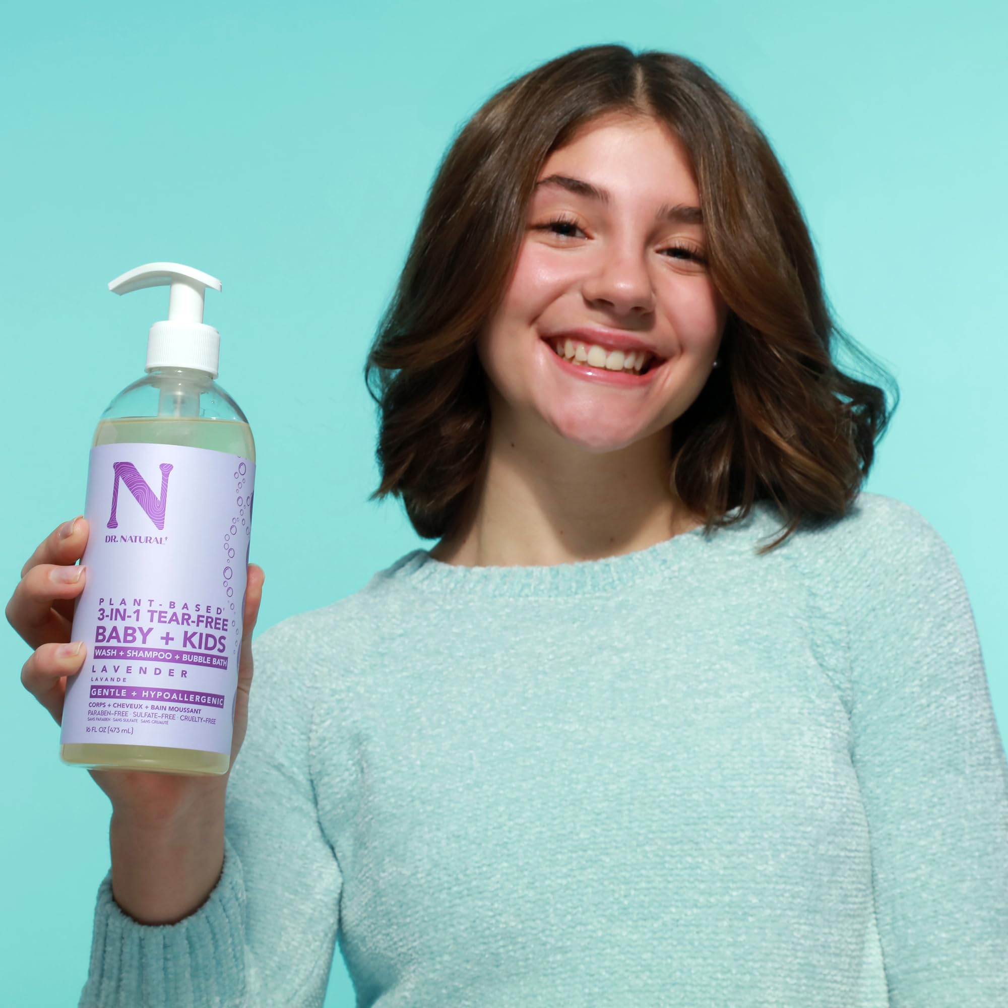 Dr. Natural 3-in-1 Tear-Free Baby & Kids Soap - Lavender Scented 16 oz | Plant-Based Shampoo & Body Wash | Sulfate-Free, Paraben-Free, Hypoallergenic for Sensitive Skin | Infused with Essential Oils | Gentle Cleansing for Newborns, Toddlers & Children | Perfect for Bath Time, Daily Hygiene & Sensitive Skin Care