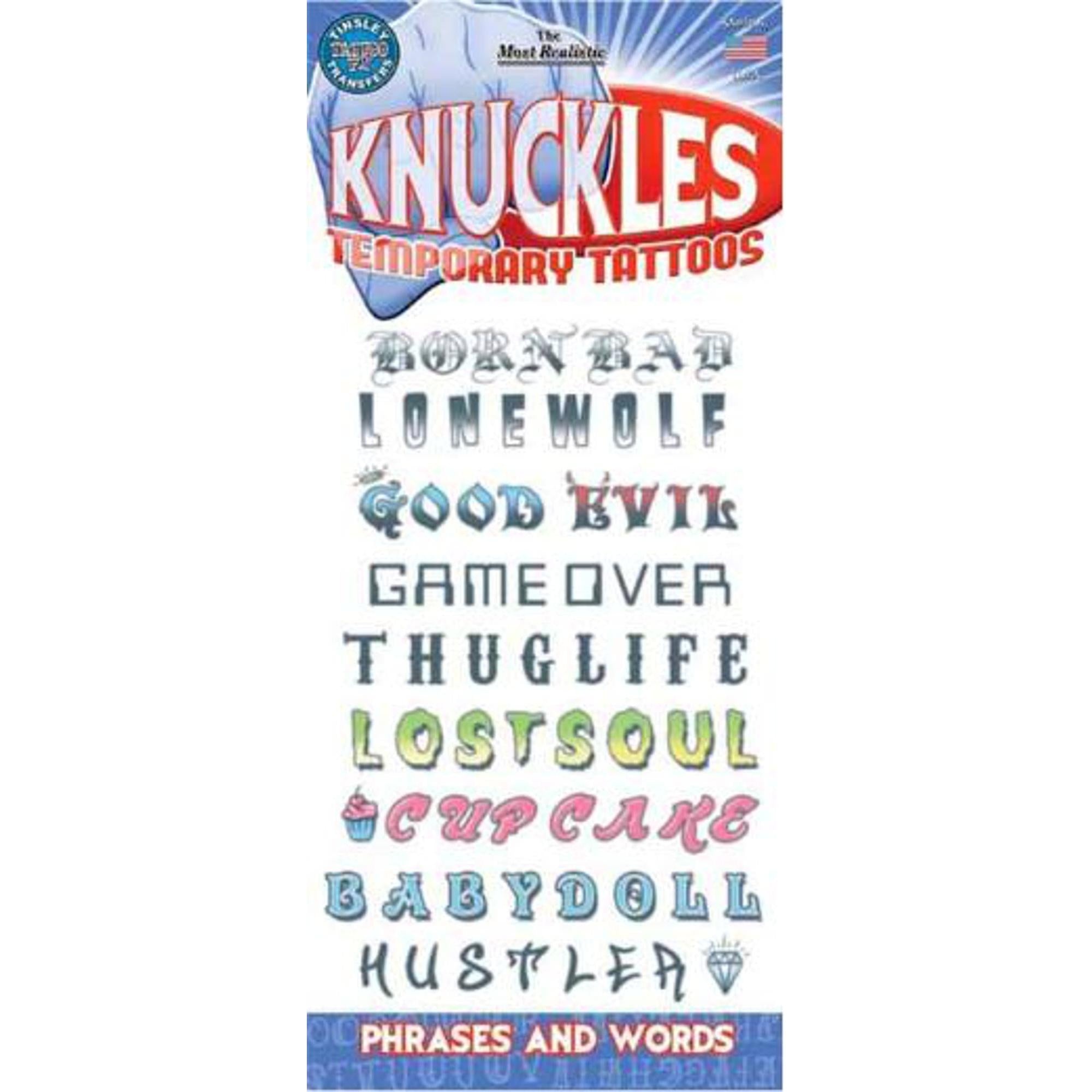Knuckle Phrases Temporary Tattoos - Fun & Edgy Fake Tattoos for Hands - Perfect for Parties, Halloween & Self Expression