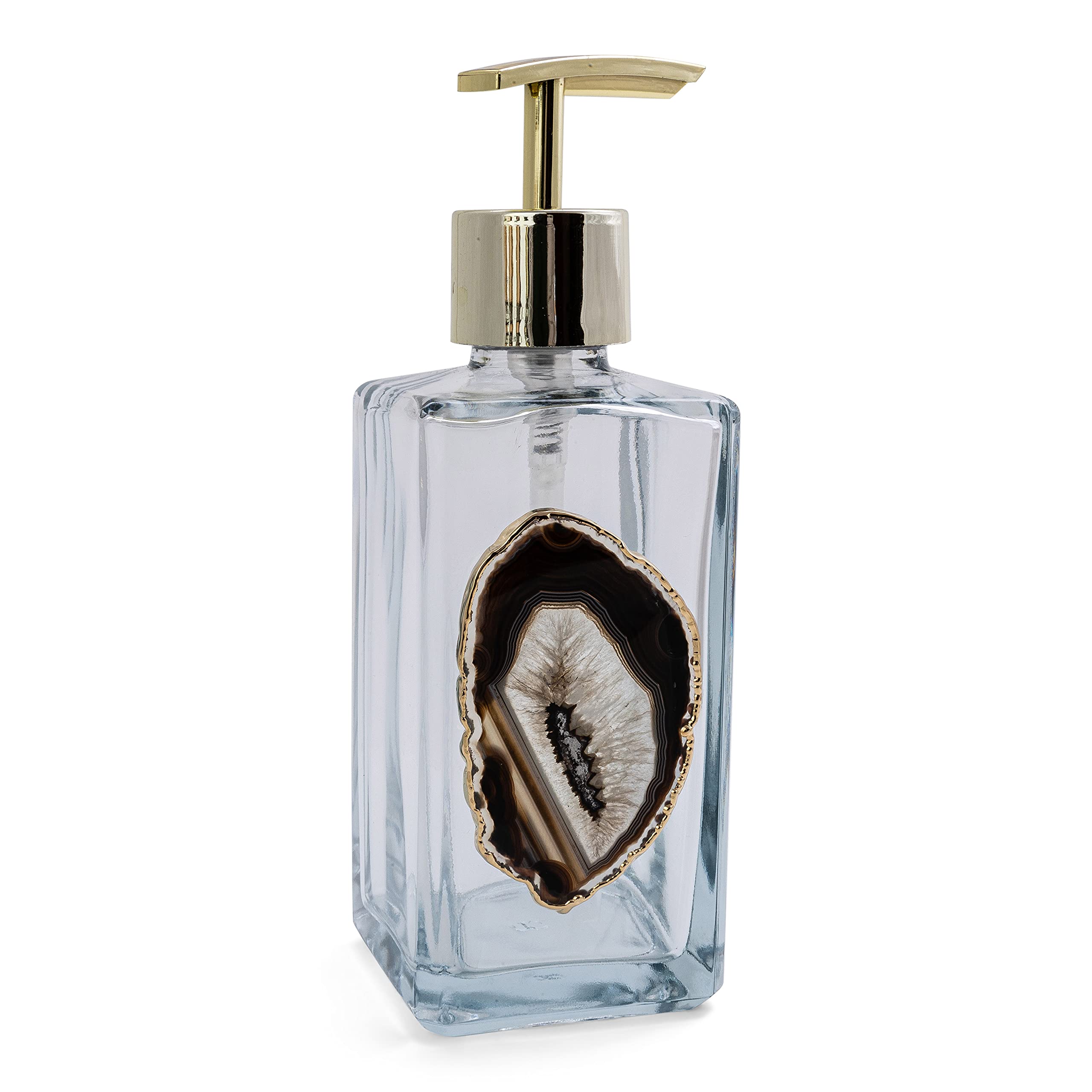 Healing Crystal Soap Dispenser with Natural Agate Slice - Gemstone Bathroom Decor - Zen Home & Kitchen Accessories for Spa, Meditation & Wellness Spaces