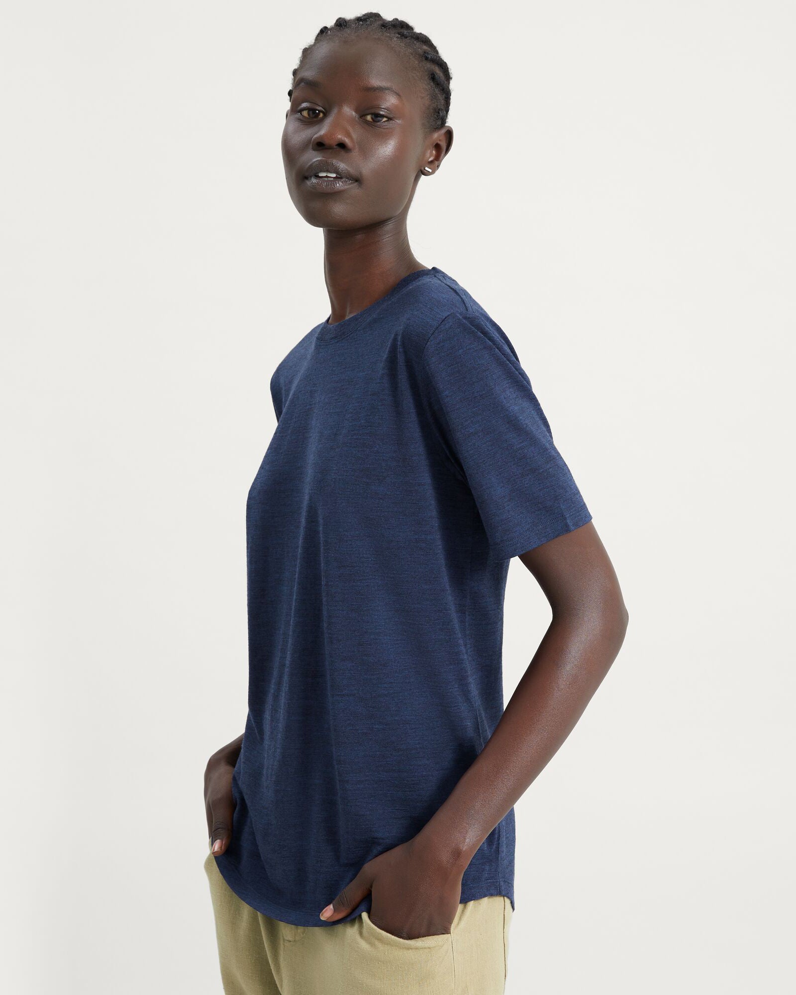100% Merino Wool Short Sleeve Crew Neck T-Shirt for Women - Midnight Navy Marle | Soft & Breathable Summer Top for Hiking, Travel & Casual Wear