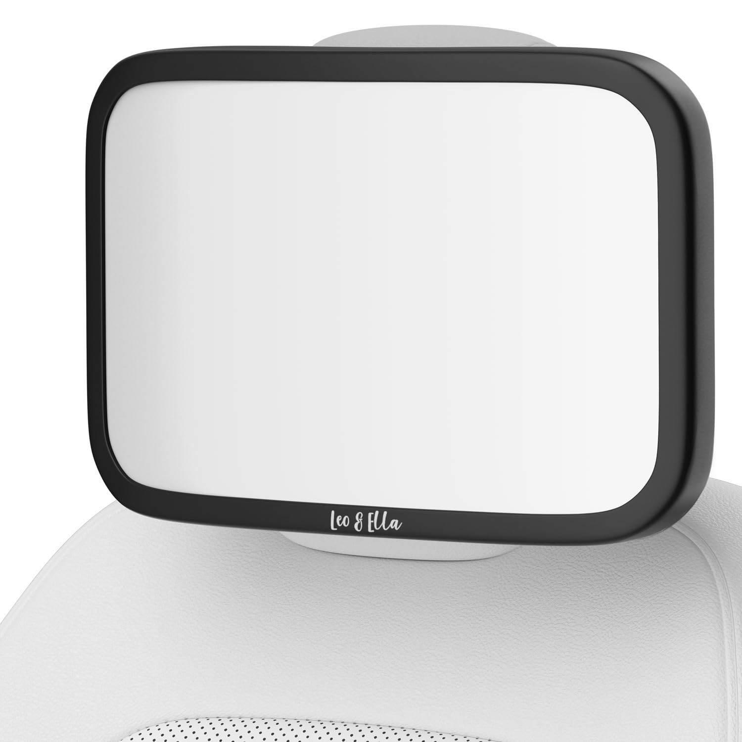 Leo and Ella Tesla Fixed Headrest Baby Car Mirror - Extra Large Shatterproof Rear-Facing Infant Mirror with Adjustable Safety Mount & Elastic Strap for Safe Driving - Perfect for Tesla Model 3/Y/X/S & Family Road Trips
