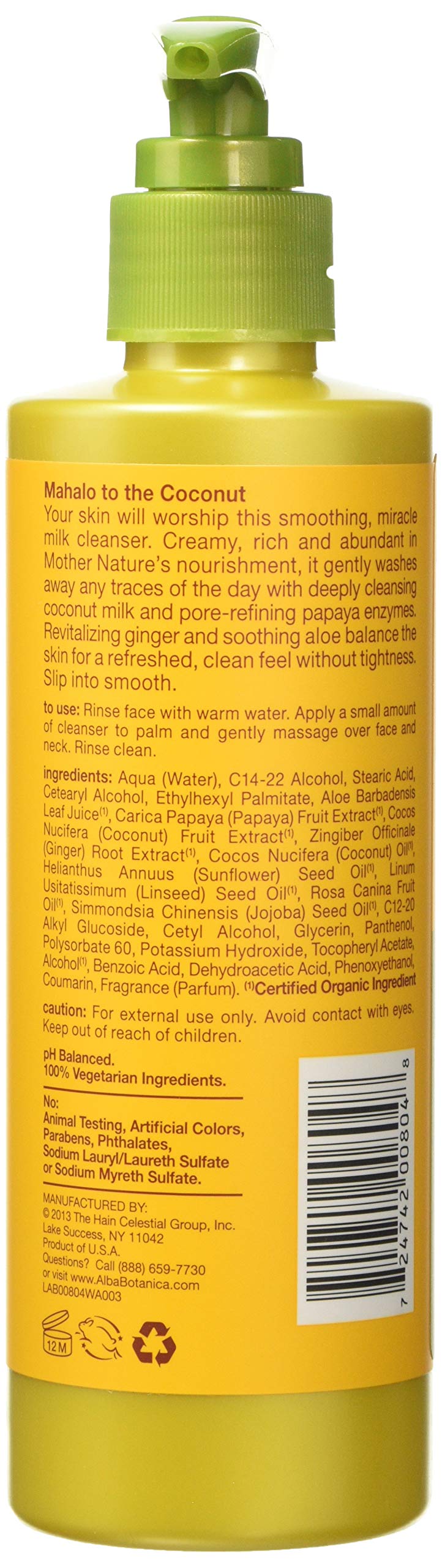 Alba Botanica Hawaiian Facial Wash with Coconut Milk - Deep Cleansing, 8 Oz - Gentle Face Cleanser for Dry & Sensitive Skin - Perfect for Morning & Night Skincare Routine