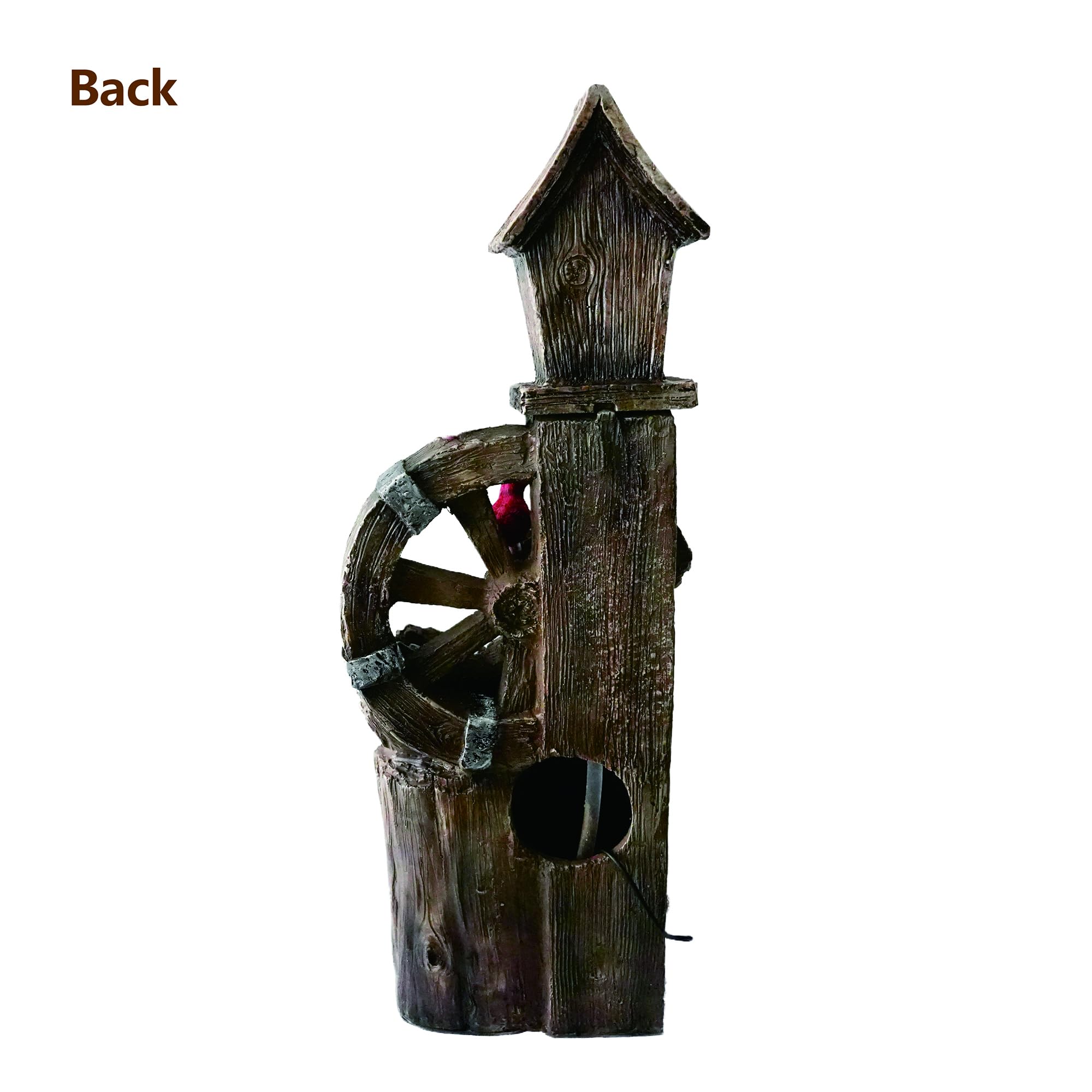 3-Tier Decorative Garden Birdhouse with LED Lights & Water Wheel - Outdoor Water Fountain for Patio, Yard, and Garden Decor
