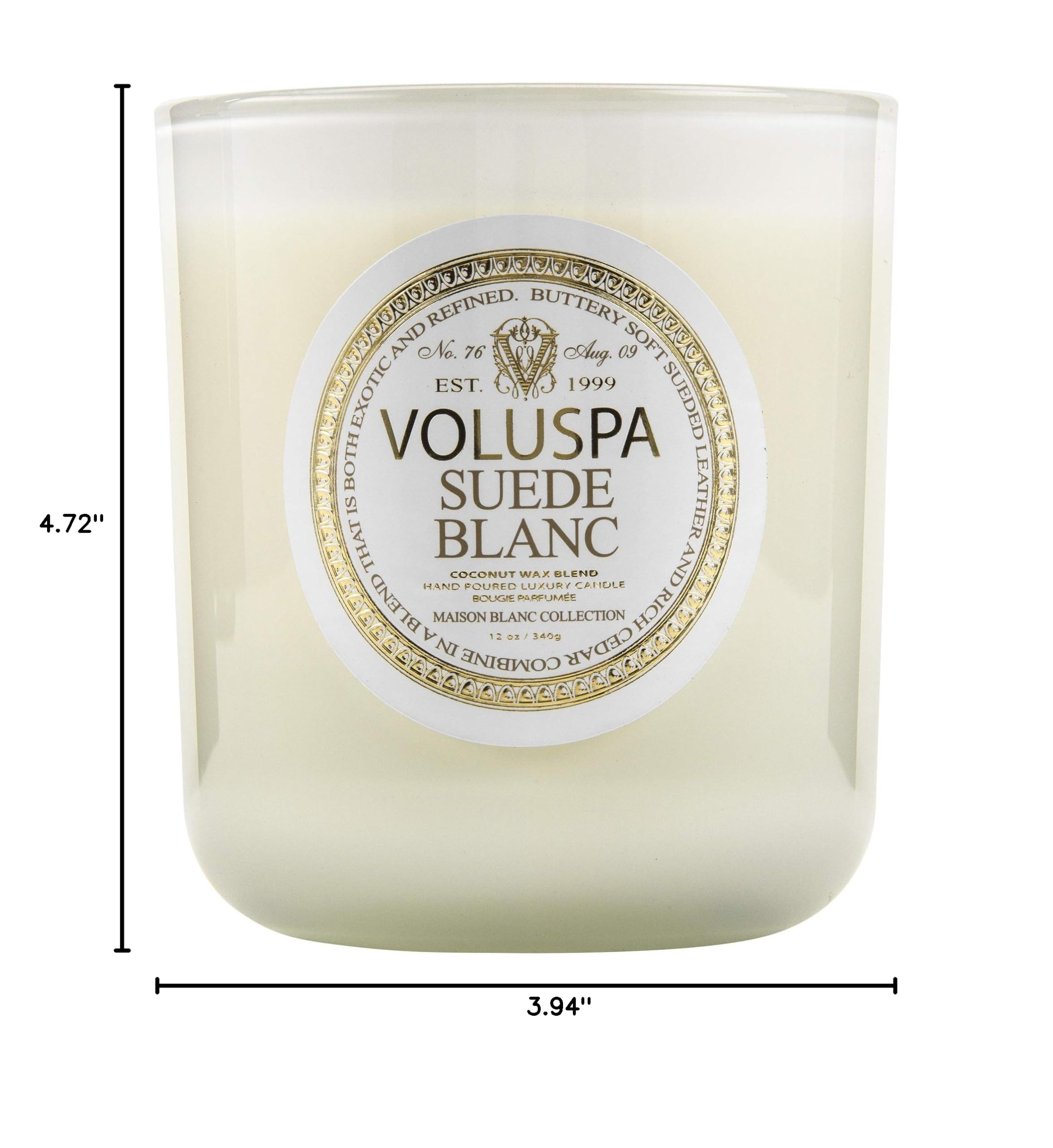 Voluspa Suede Blanc Classic Maison Candle - 12 oz (100 Hour Burn Time) | Luxury Home Fragrance for Living Room, Bedroom & Bathroom Decor