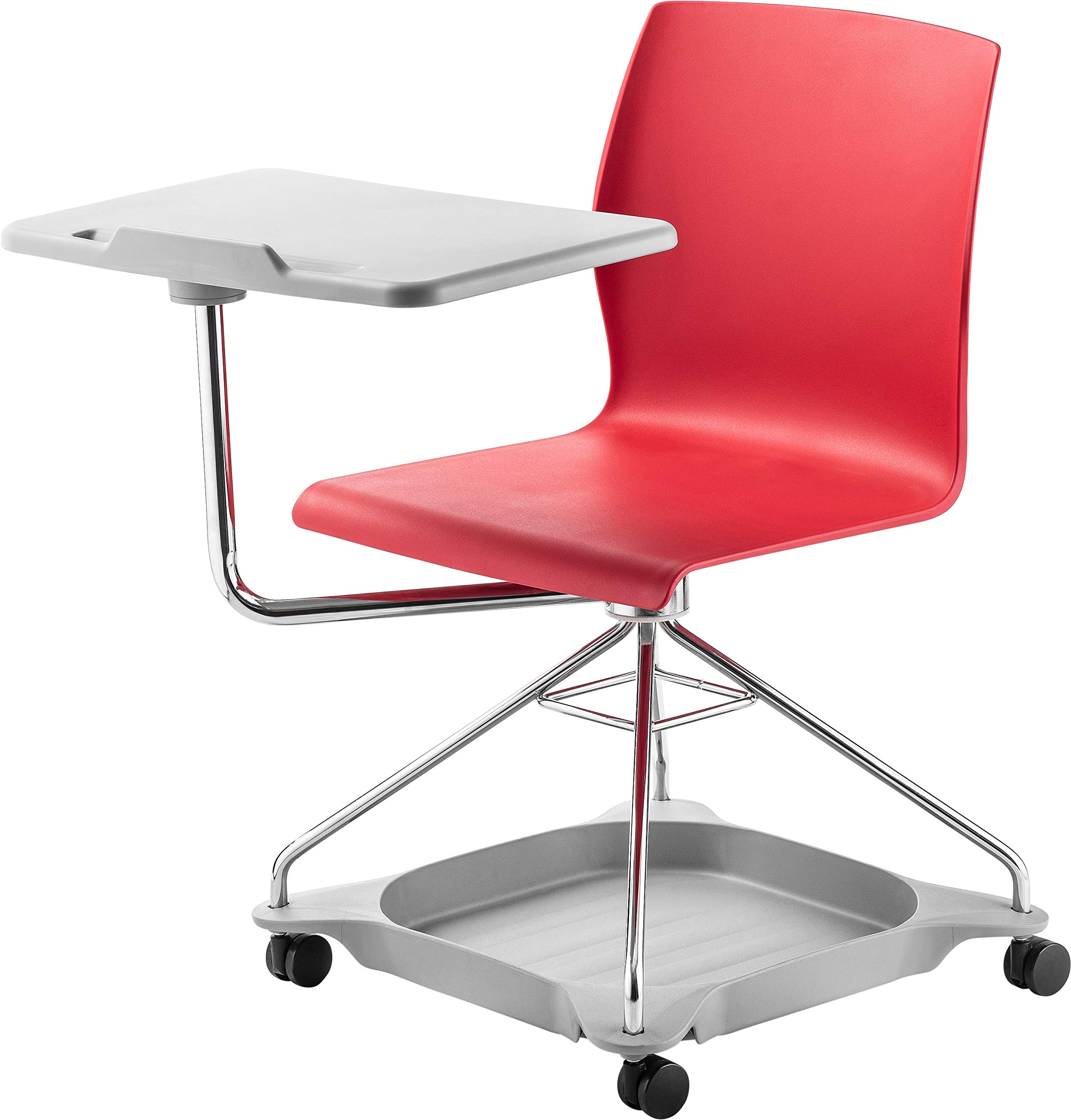 National Public Seating Mobile Chair with Tablet Arm and Storage - Red | Adjustable Rolling Office Chair for Conference Rooms, Classrooms & Waiting Areas