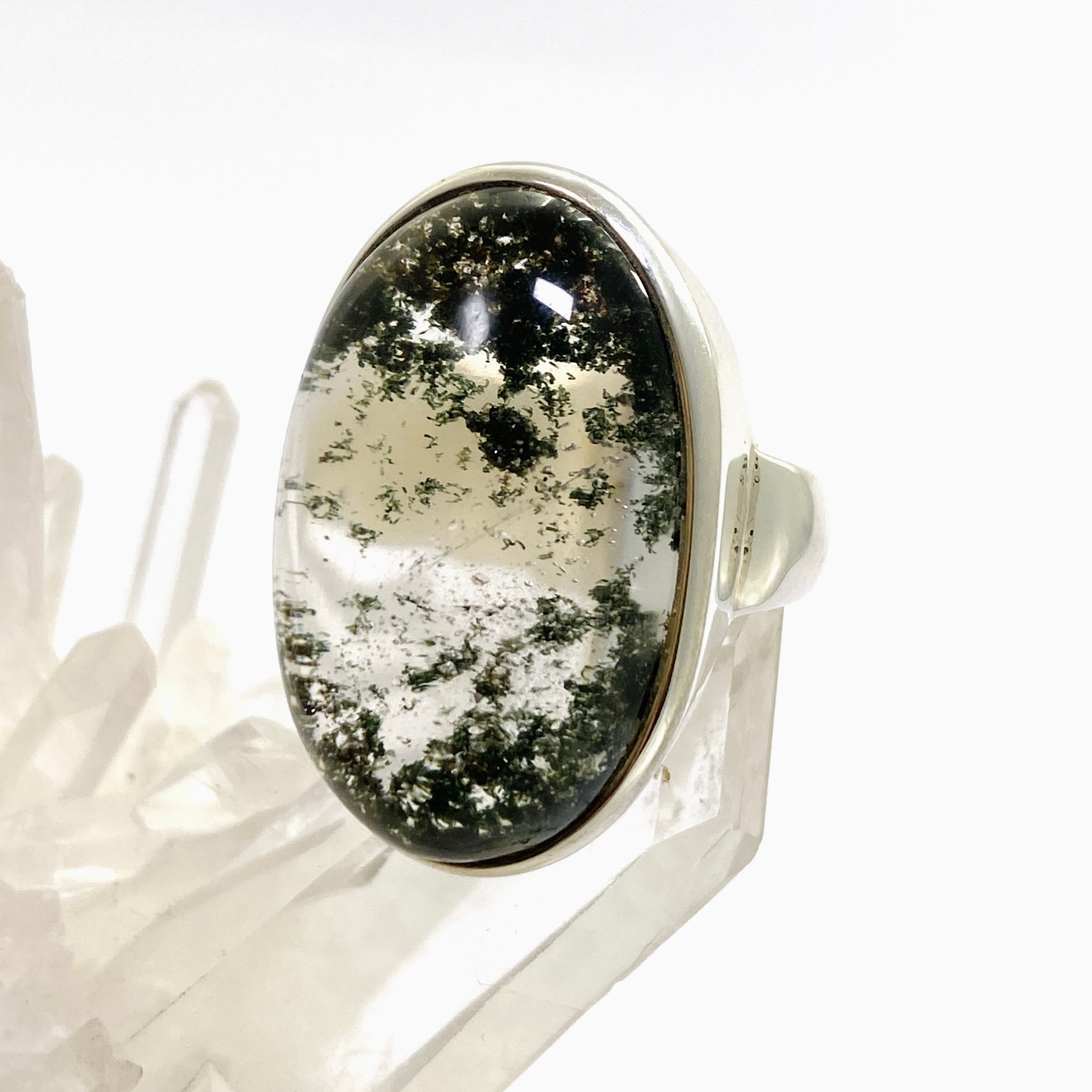 Chlorite in Quartz Oval Cabochon Ring - Size 8.5 - PRGJ917 - Elegant Gemstone Jewelry for Women, Perfect for Weddings & Special Occasions