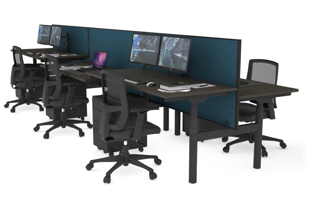 Flexi Premium Height Adjustable 6-Person H Bench Workstation - Black Frame [1200L x 700W] - Ideal for Office, Coworking Spaces & Home Offices