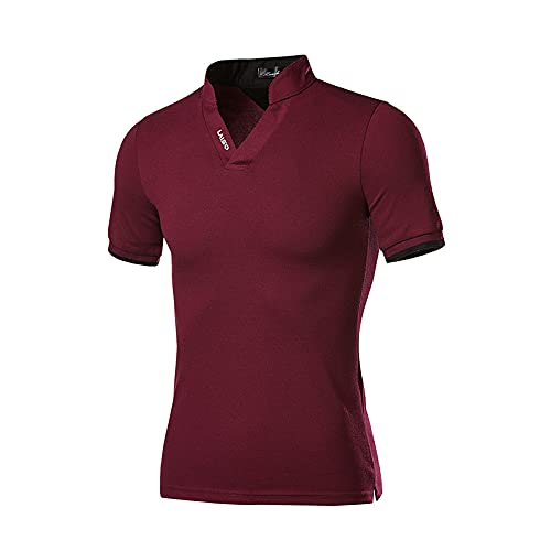 LAISO Men's Slim Fit Short Sleeve Solid Color Stand Collar Casual T-Shirt - Breathable Summer Top for Work, Dating & Everyday Wear