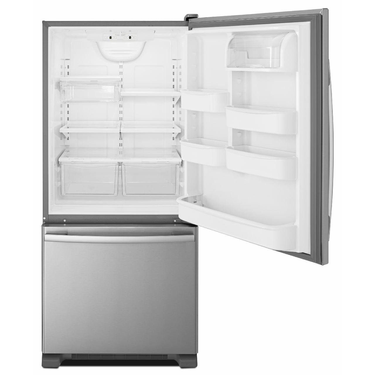 Amana 30 Inch 18 cu. ft. Bottom Freezer Refrigerator ABB1924BRM - Energy Efficient Stainless Steel French Door Fridge for Kitchen, Home & Apartment