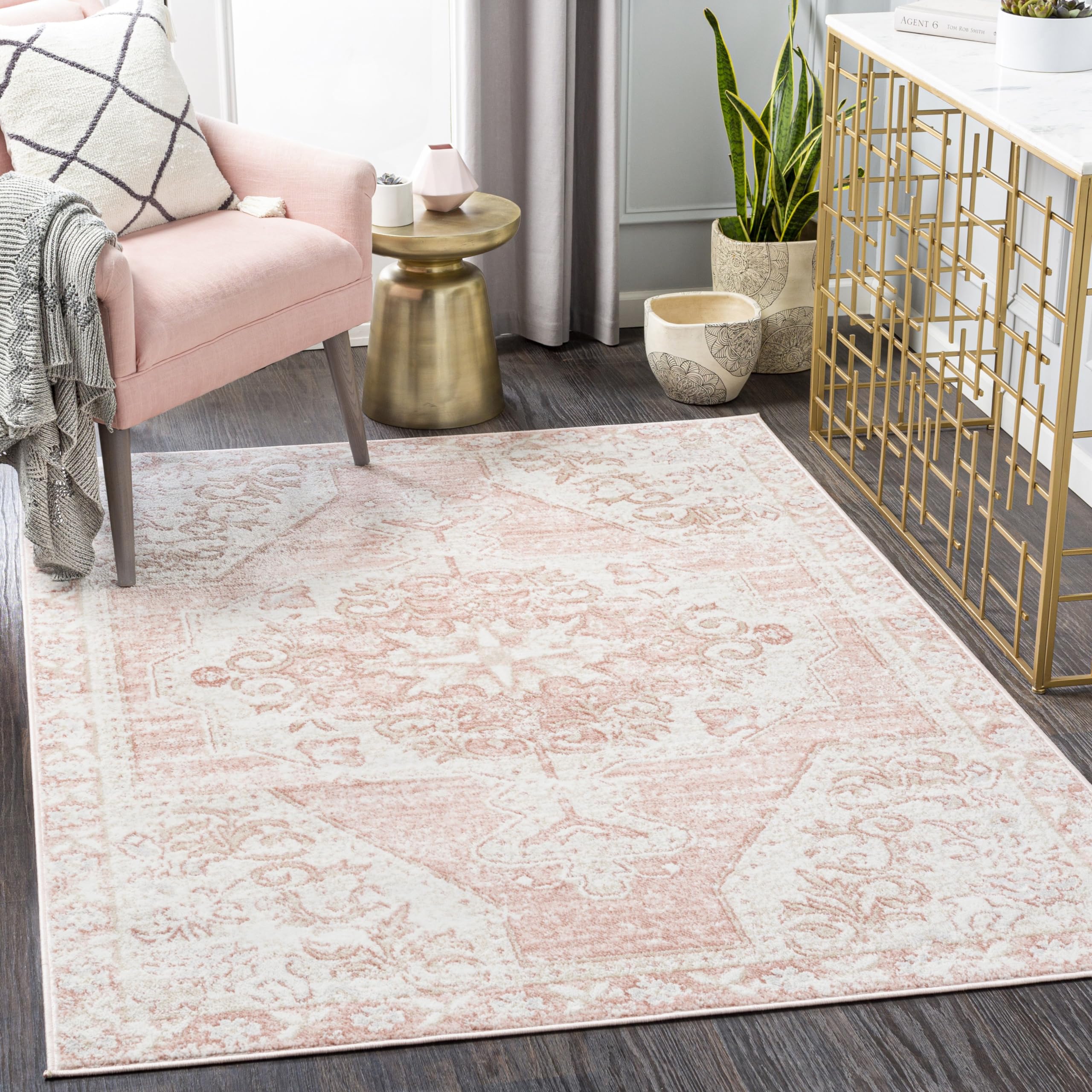 Mark&Day Traditional Cream Area Rug 8x10 - Soft & Durable Living Room, Bedroom, Kitchen Carpet in White Blue Black (7'9