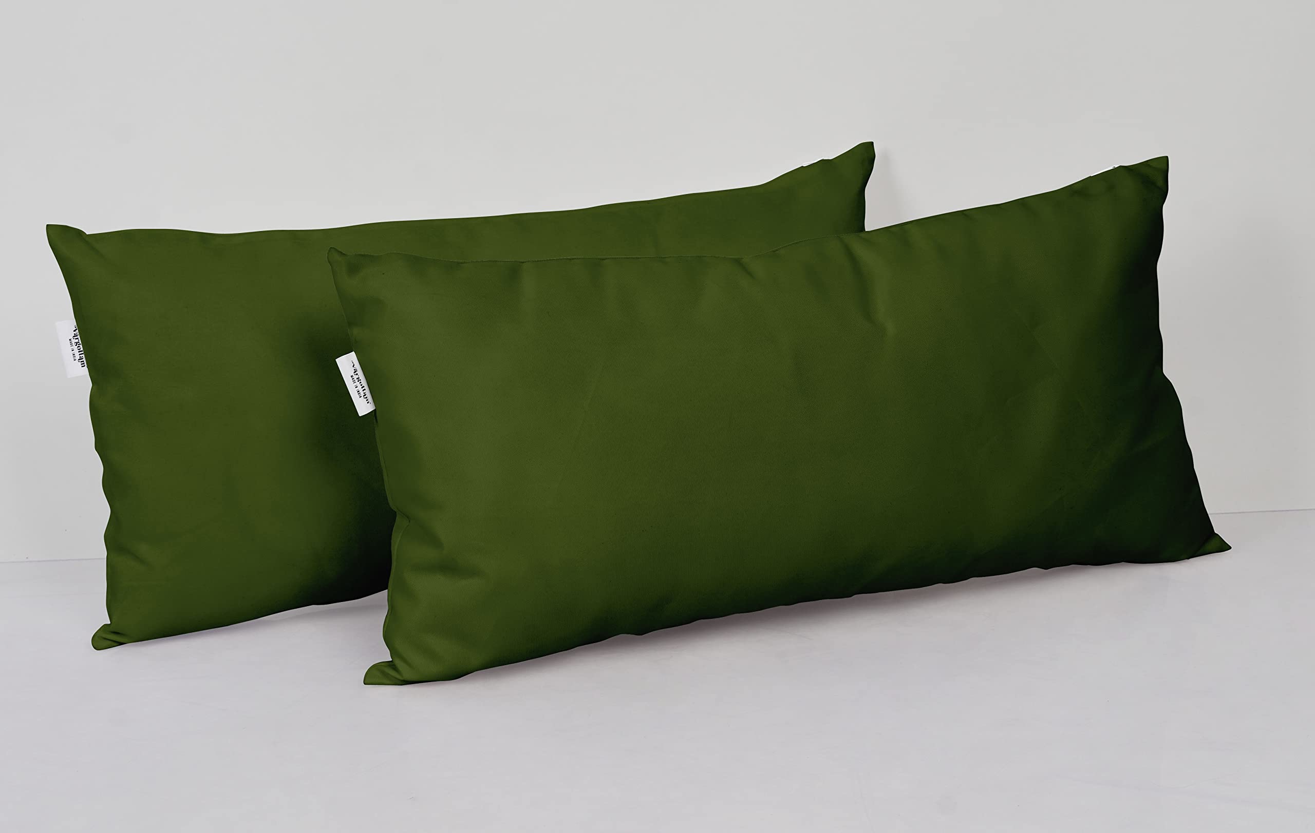 Waterproof All-Weather Polyester Lumbar Pillow with Insert - Indoor/Outdoor Decorative Throw Pillow for Patio Furniture (Set of 2, Dark Green) - Perfect for Sofa, Garden, Deck & Poolside Relaxation