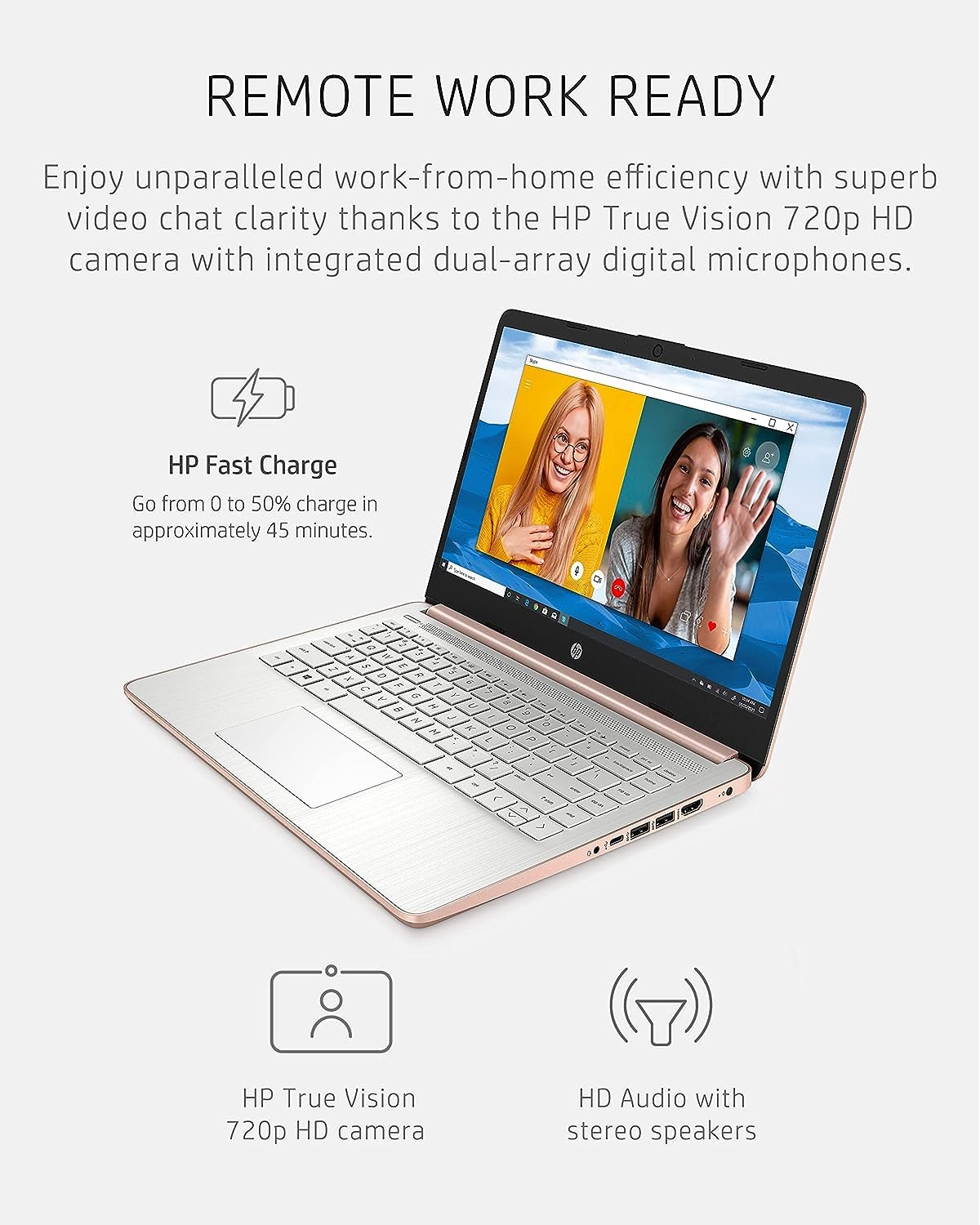 HP Premium 14-inch HD Thin & Light Laptop - Intel Quad-Core, 32GB RAM, 320GB SSD, Long Battery Life, Webcam, Bluetooth, Wi-Fi, Windows 11 + 1 Year Microsoft 365 (Rose Gold) | Perfect for Business, Travel & Remote Work