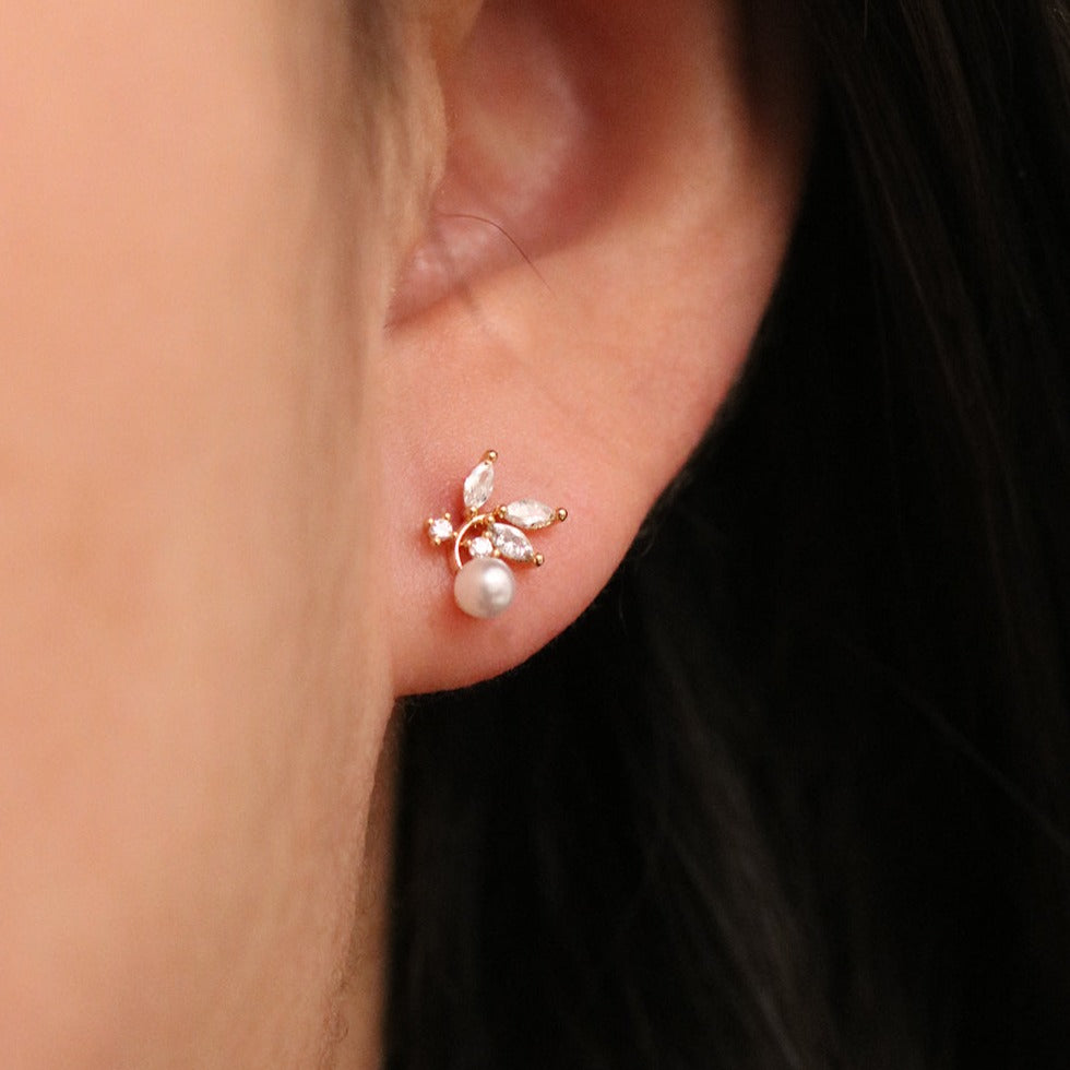 Elegant Cubic Branch Pearl Earrings for Women - Dainty Pearl Stud Earrings for Daily Wear, Parties & Special Occasions