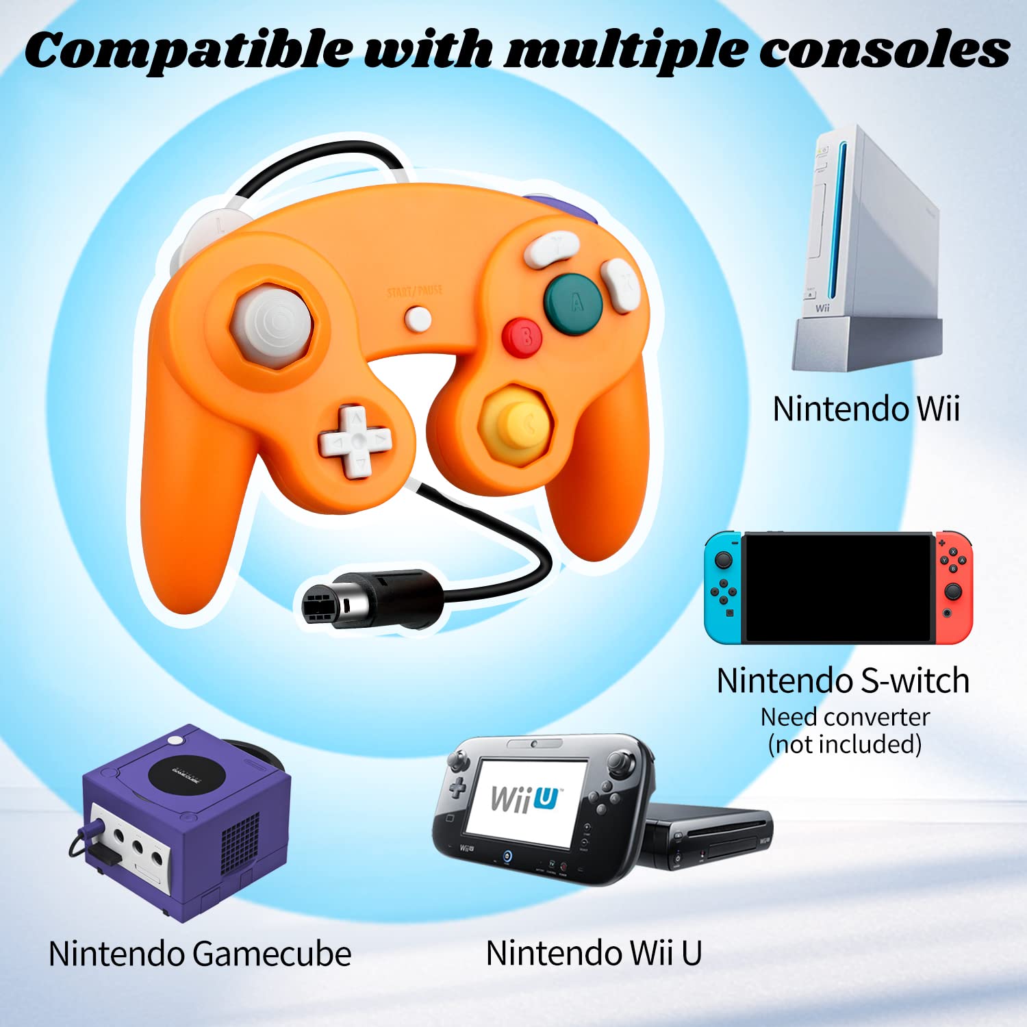OSTENT Wired Shock Game Controller for Nintendo GameCube NGC - Orange | Compatible with Super Smash Bros, Mario Kart & More | Ergonomic Design for Long Gaming Sessions