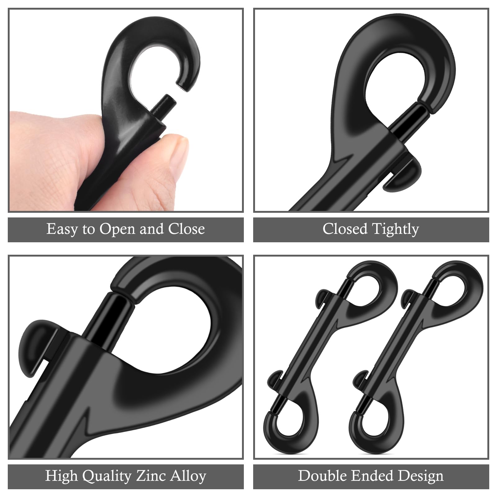 ERKOON 3.5 Inch Heavy Duty Double Ended Bolt Snap Hooks - 110lbs Load Capacity Zinc Alloy Trigger Clips for Dog Leash, Horse Feed Bucket, Hammock Straps & Outdoor Gear (4 Pack) - Perfect for Camping, Hiking, Farm & Pet Accessories