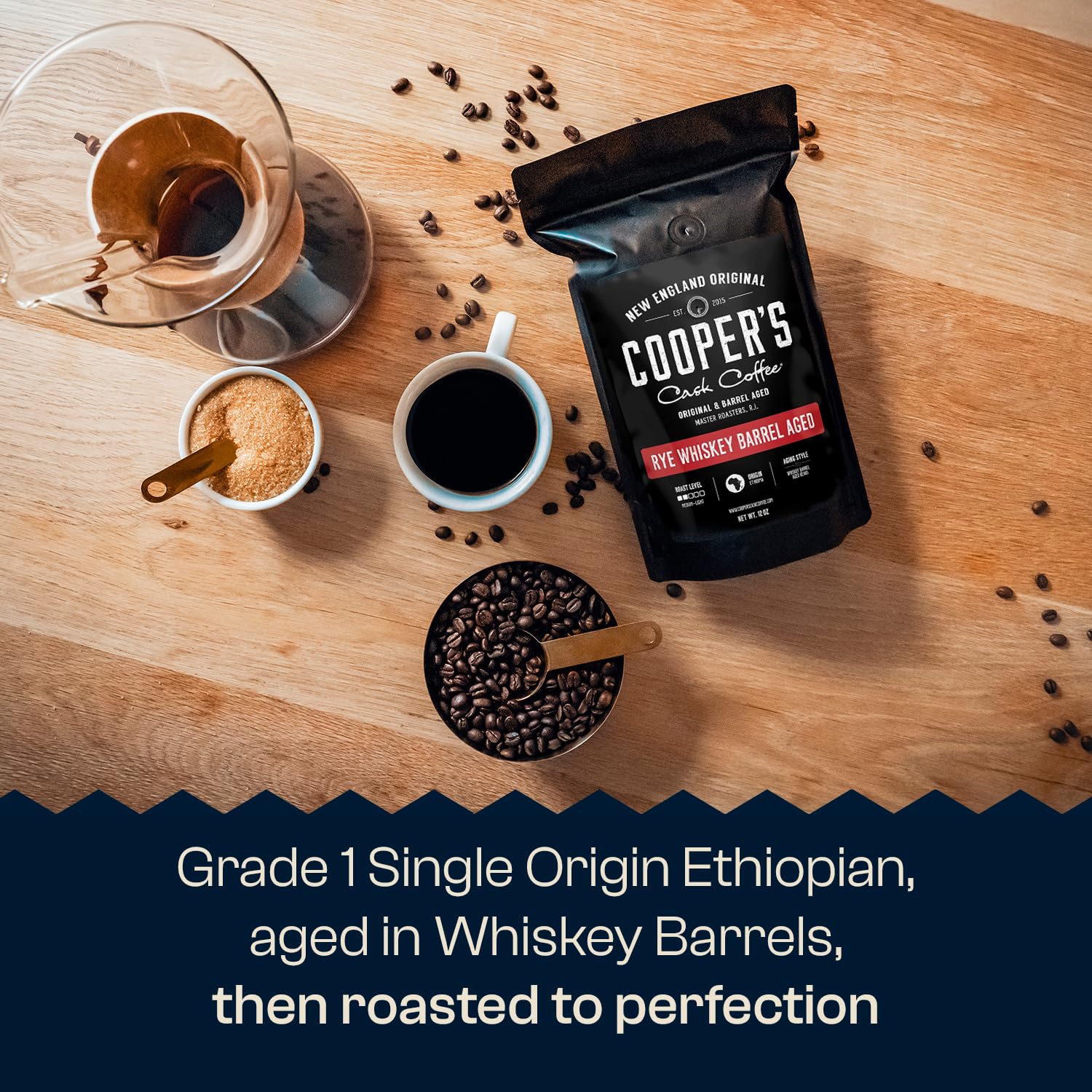 Rye Whiskey Barrel Aged Coffee Beans - Single Origin Ethiopian, Freshly Roasted Whole Beans Aged in Rye Whiskey Casks, 5lb Bag by Battle Cry Whiskey | Perfect for Coffee Enthusiasts, Gourmet Gifts & Whiskey Lovers