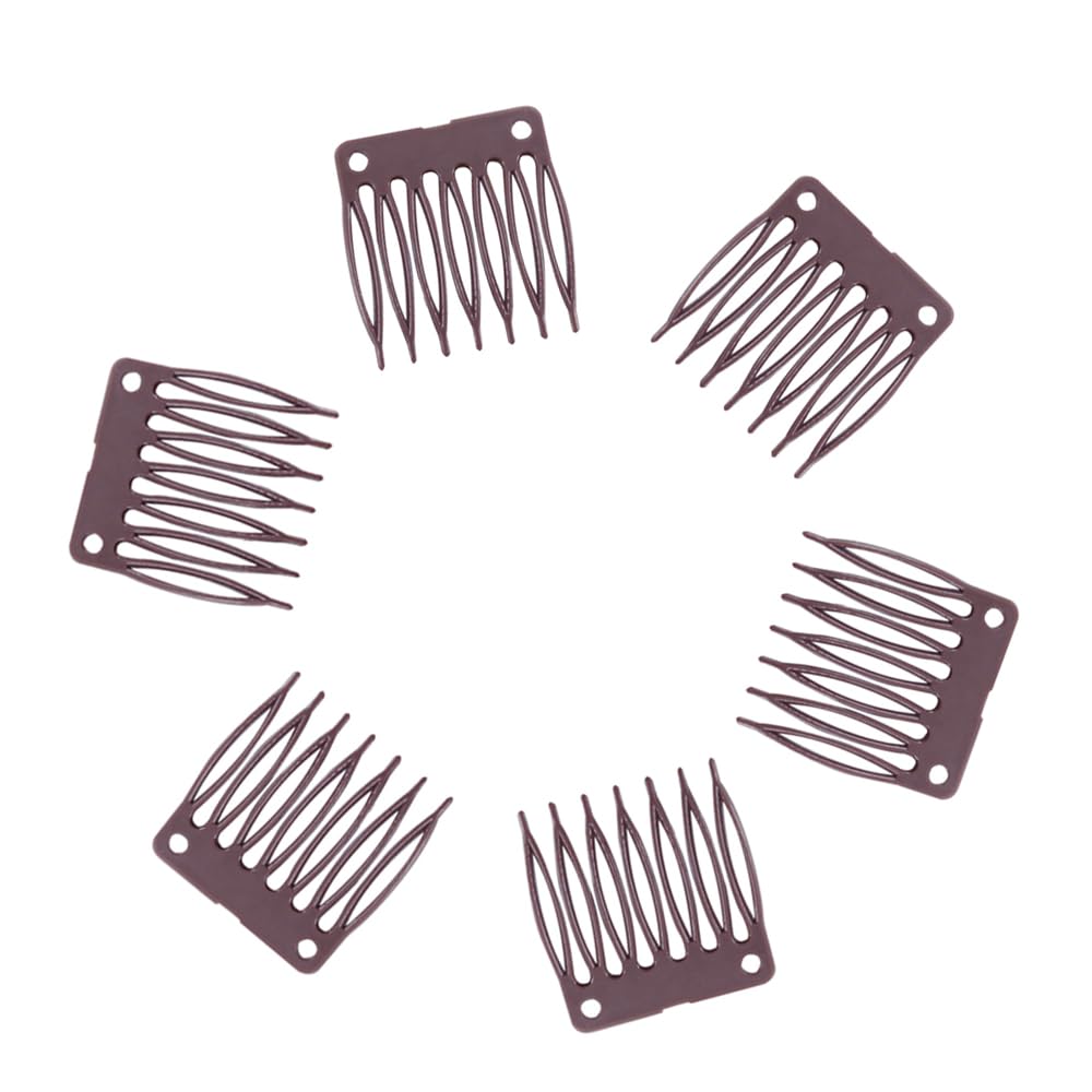 50 PCS Brown Plastic Wig Combs - 7 Teeth Hair Styling Tools for Wig Making, Hair Extensions & Cosplay Accessories (Perfect for Salon, DIY & Costume Use)