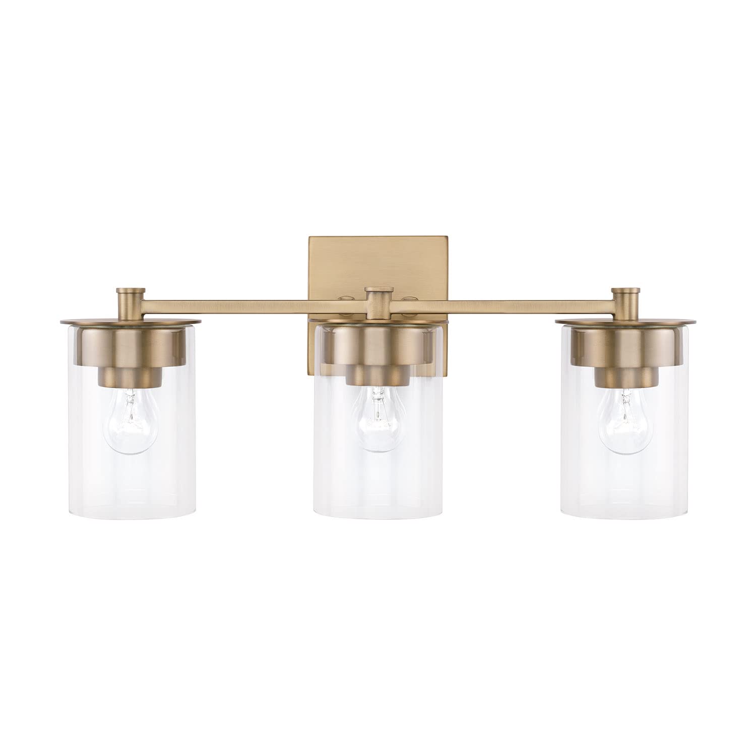 HomePlace Lighting 146831AD-532 Mason Transitional 3-Light Bathroom Vanity Fixture with Clear Glass Cylinder Shades, 300W Total, Brass Finish, 9