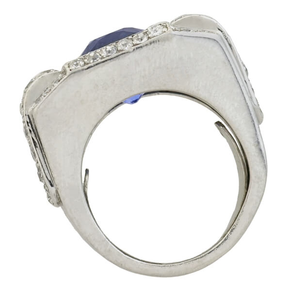 Exquisite Late Art Deco French Platinum Ring with 4.30ct Natural Ceylon Sapphire & Diamonds | Vintage Jewelry for Weddings, Anniversaries & Special Occasions