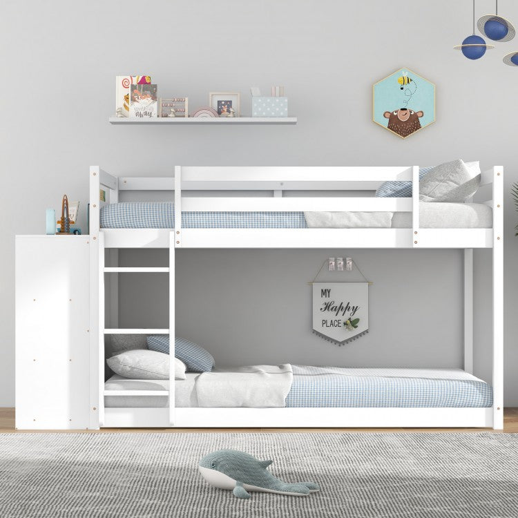Convertible Twin Size Bunk Bed with Built-in Bookcase & Ladder - White | Space-Saving Kids Room Furniture for Small Bedrooms, Dorms, or Guest Rooms
