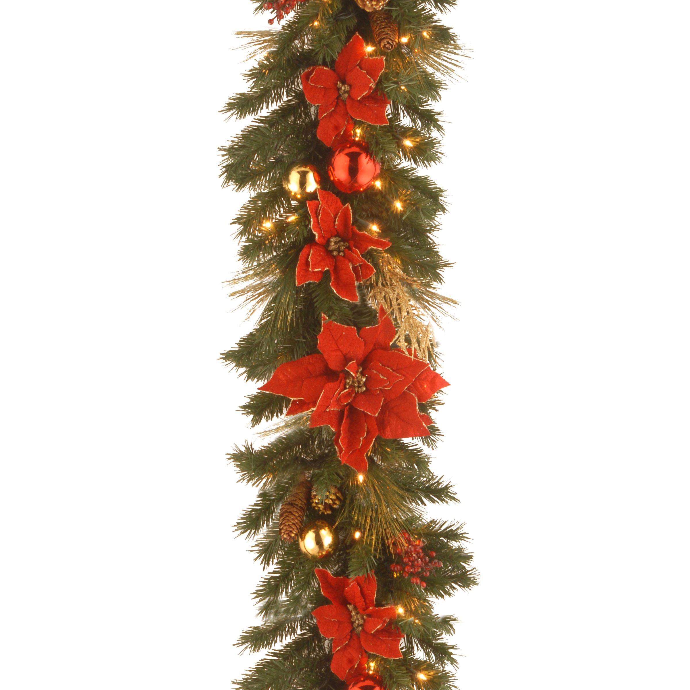 National Tree Company 9ft Pre-Lit Artificial Christmas Garland with Flocked Mixed Decorations & White LED Lights - Home Spun Holiday Decor for Fireplace Mantel, Staircase & Front Door