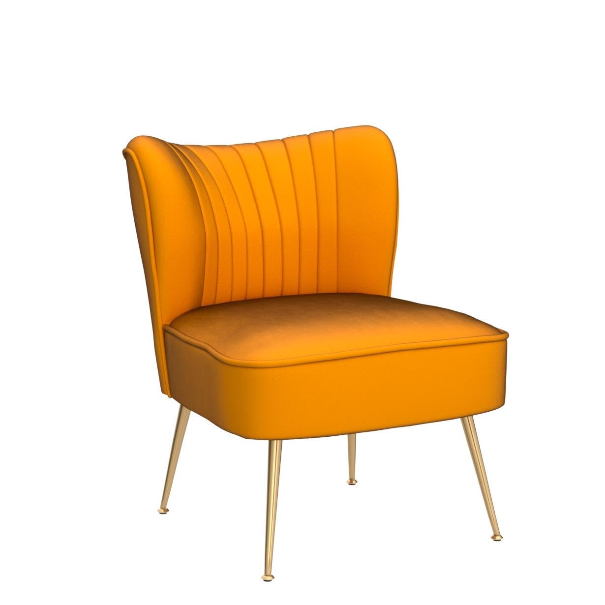 Velvet Accent Chairs Set of 2 - Mid-Century Modern Upholstered Side Chairs with Golden Legs, Comfy Armless Wingback Slipper Chairs for Living Room, Guest Room & Bedroom - Stylish Orange Home Decor for Cozy Seating & Lounge Areas