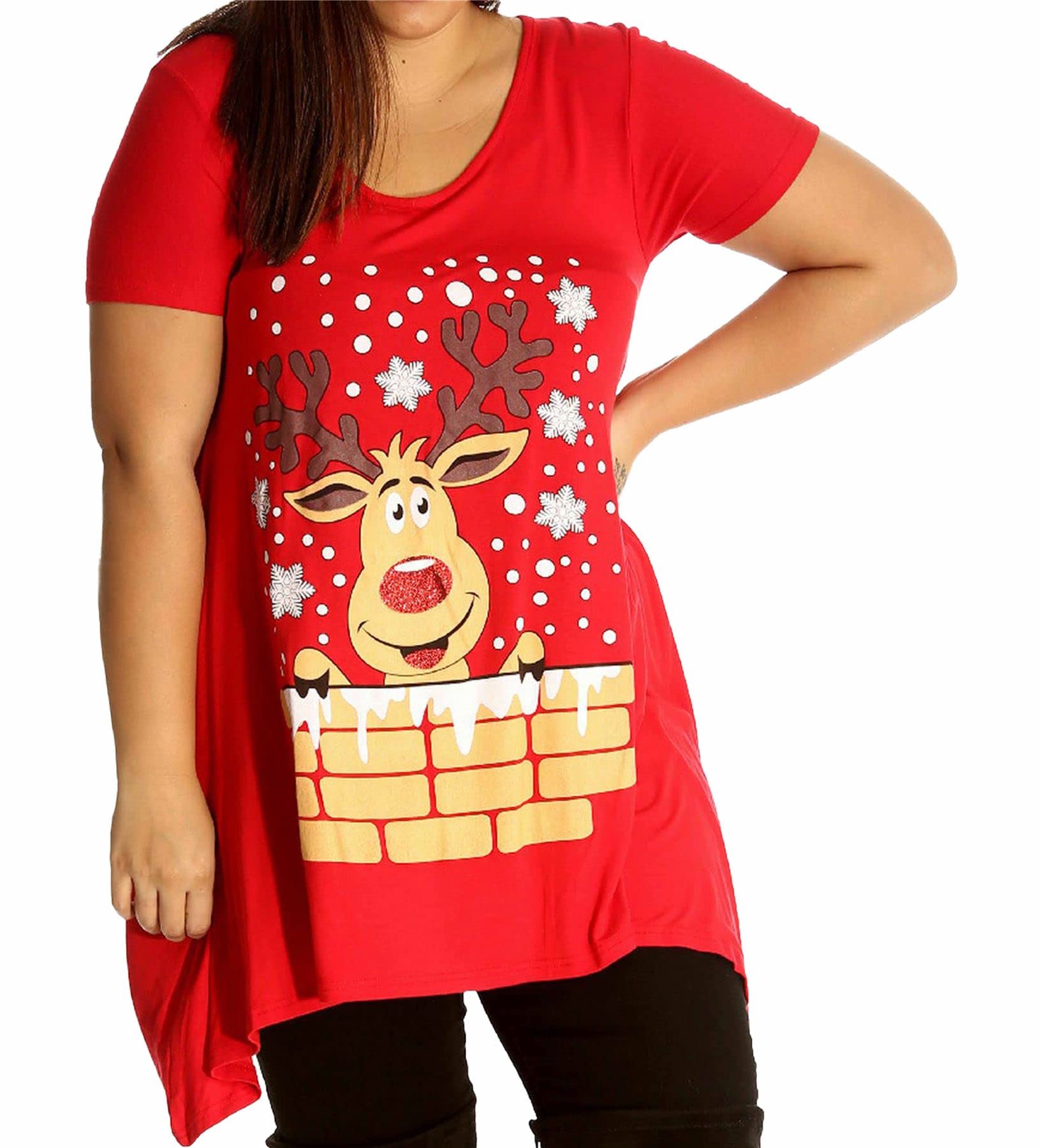 ZAFS Women's Christmas Sparkle T-Shirts - Festive Holiday Glitter Tops for Ladies (Plus Size Available) - Perfect for Christmas Parties, Family Gatherings & Holiday Photos