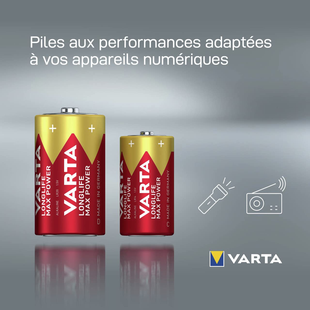 VARTA Longlife Max Power C LR14 Alkaline Batteries (2-Pack) - High-Performance German-Made Batteries for Toys, Flashlights, Clocks & Everyday Electronics - Lasting Power for Home & Office Use