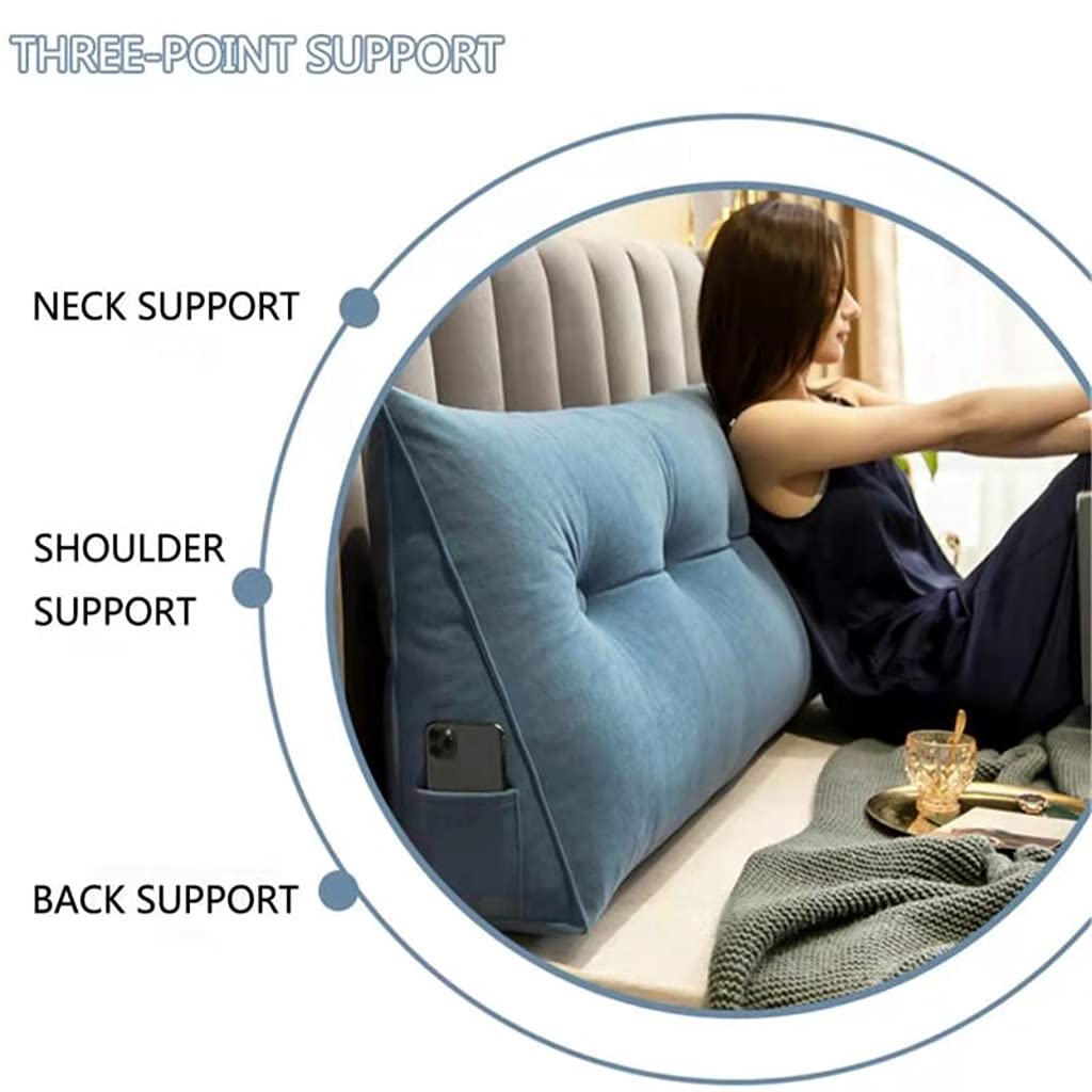 **Large Triangular Reading Wedge Pillow - 47 Inch Bed Rest Headboard Cushion for Twin, Full, Queen & King Beds - Blue (120cm) - Perfect for Reading, Watching TV & Relaxing in Bed**