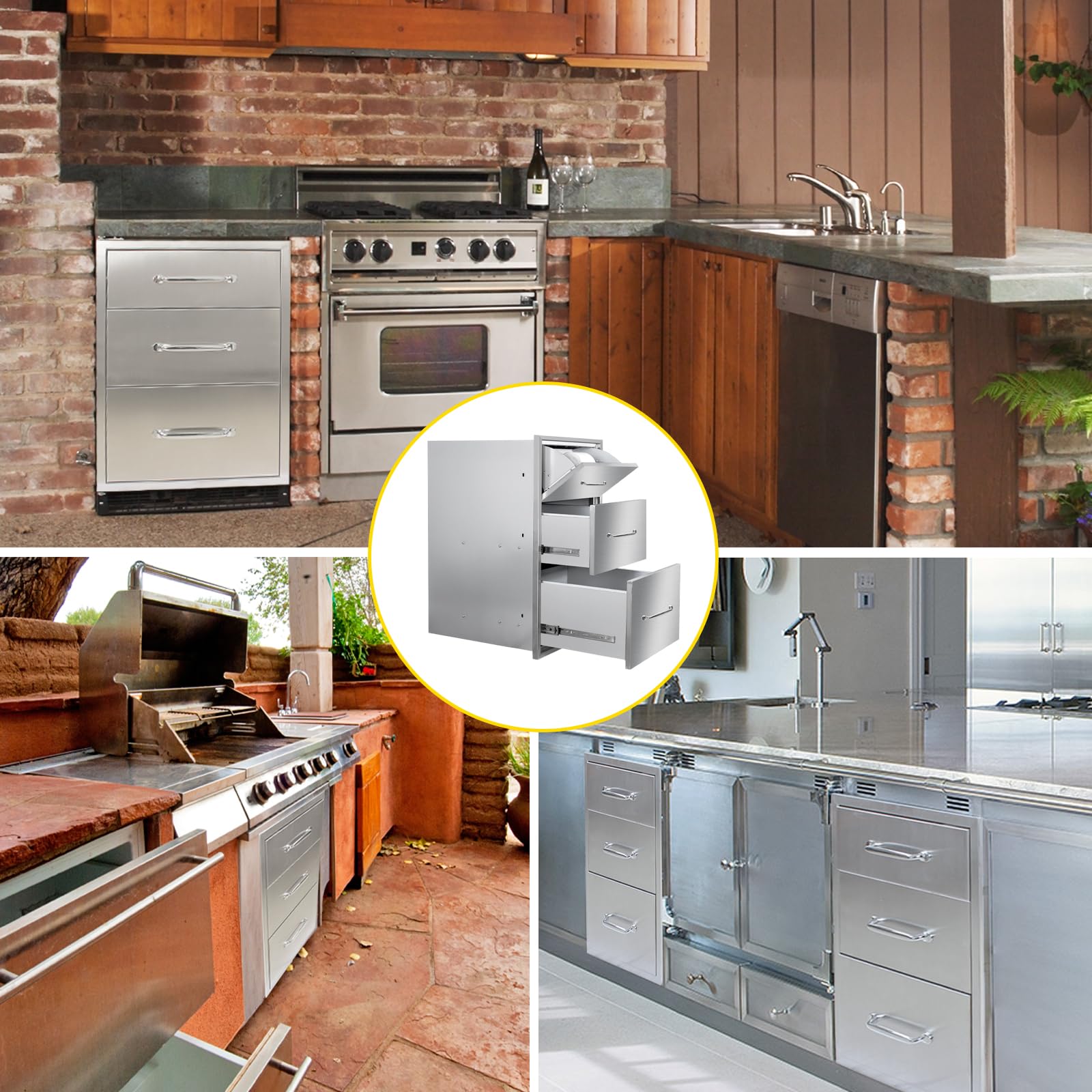 Stainless Steel Outdoor Kitchen Drawers with Paper Towel Holder - 17