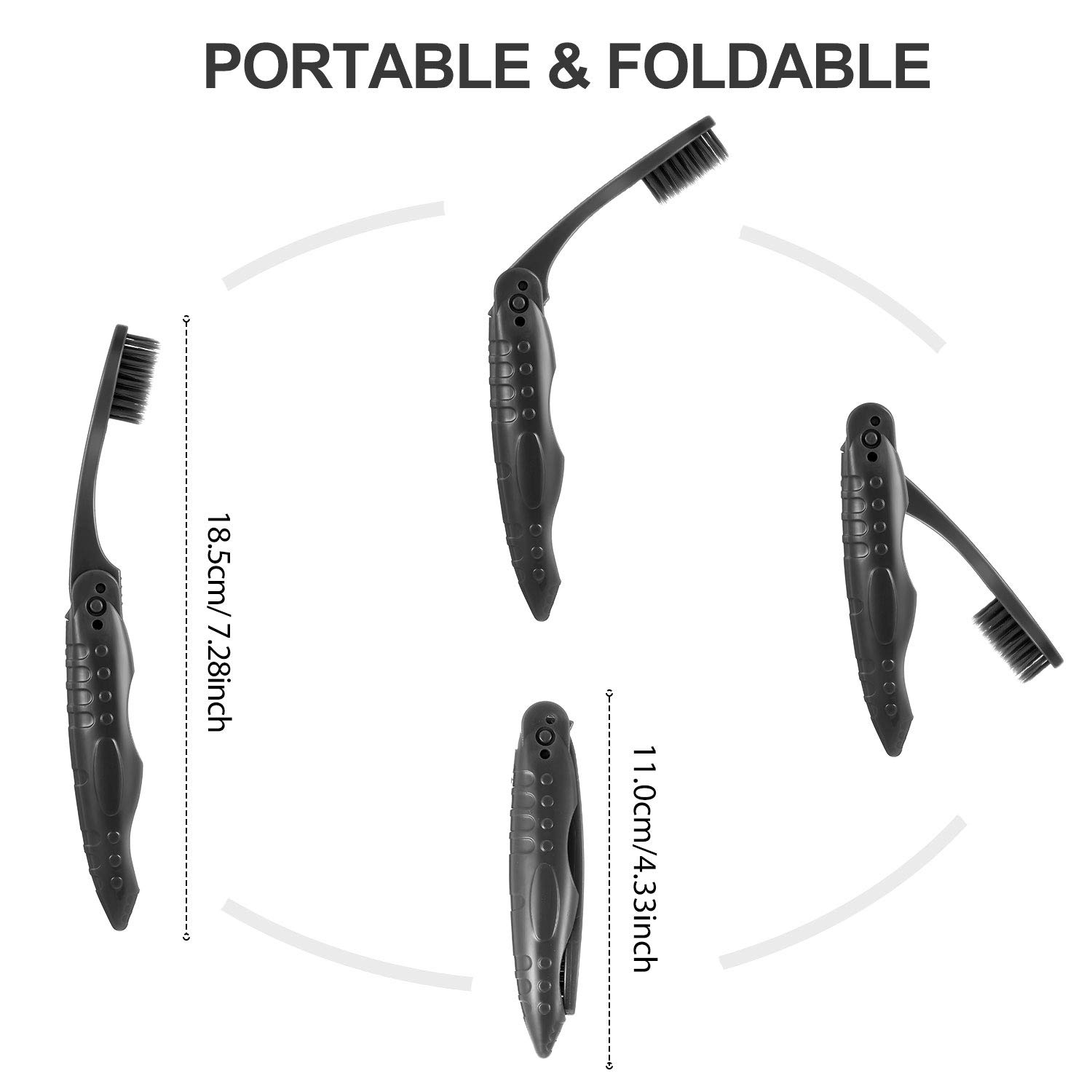 Boao 8-Pack Travel Toothbrushes - Individually Wrapped Black Folding Toothbrush for Travel, Camping & Hiking | Portable Charcoal Toothbrush with Soft/Medium Bristles | Perfect for Business Trips, Gym Bags & Emergency Kits