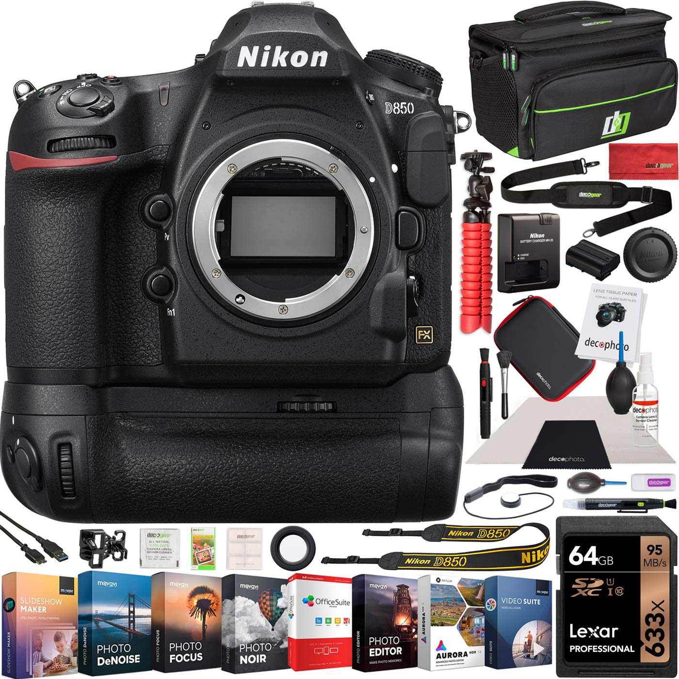 Nikon D850 FX-Format Full Frame Digital SLR DSLR Camera with WiFi & 4K Video | Includes Battery Grip, 64GB SD Card, Tripod, Photography Case & Accessories Kit | Perfect for Professional Photography, Travel & Vlogging