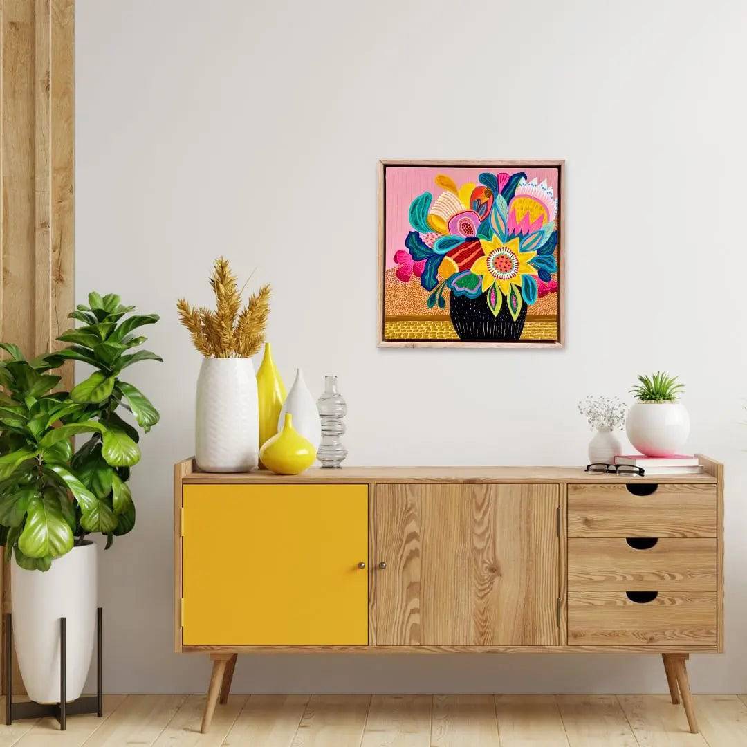 Sunburst Bouquet Original Handmade Oil Painting - Floral Wall Art for Living Room, Bedroom & Office Decor