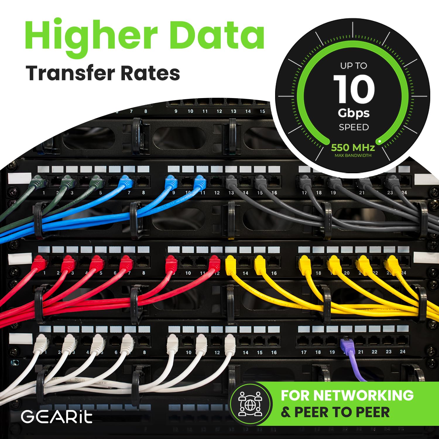GEARit Cat 6 Ethernet Cable 100-Pack (1 Foot) - 10Gbps High-Speed Snagless Patch Cord with Gold-Plated RJ45 Connectors - Ideal for PC, TV, Tablet, Router, Printer & Data Center - Perfect for Home Office, Gaming Setup & IT Networking - White
