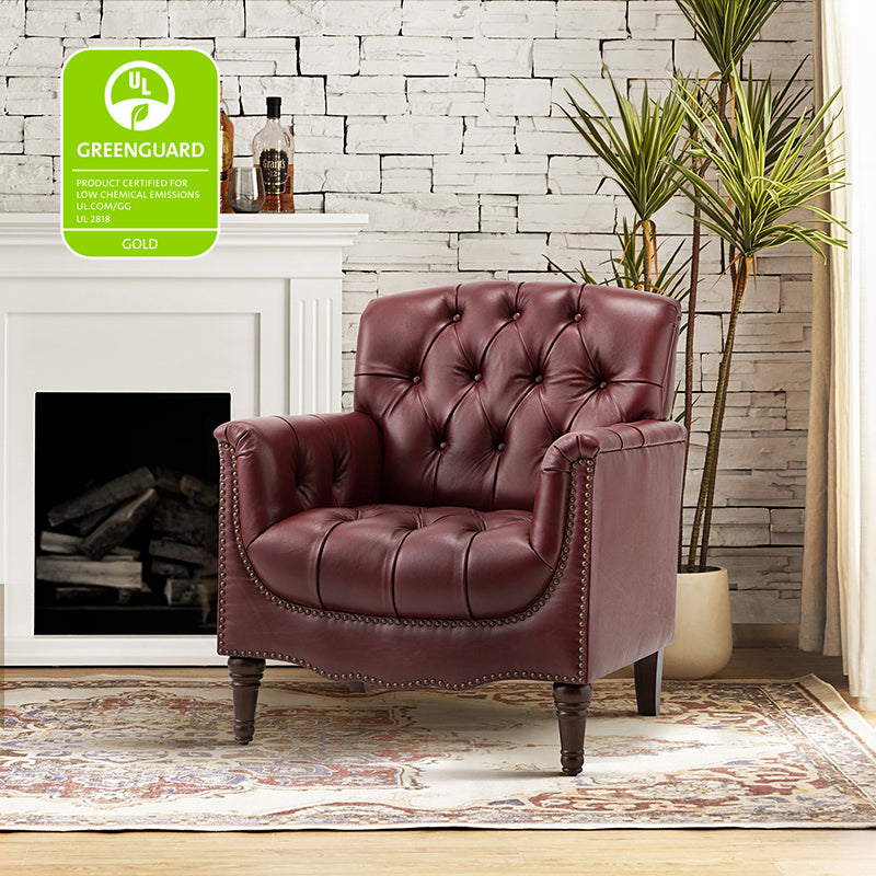 Premium Genuine Leather Armchair - Handcrafted Modern Lounge Chair for Living Room, Office & Study - Brown Leather Recliner with Solid Wood Frame - Perfect for Home Decor & Relaxation