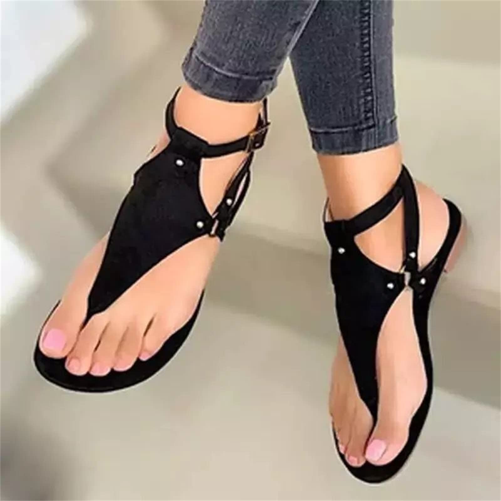 Women's Summer Sandals - Casual Boho Crystal T-Strap Flip Flops with Clip Toe | Comfortable Beach Flat Shoes for Women | Perfect for Vacation, Poolside & Summer Outings