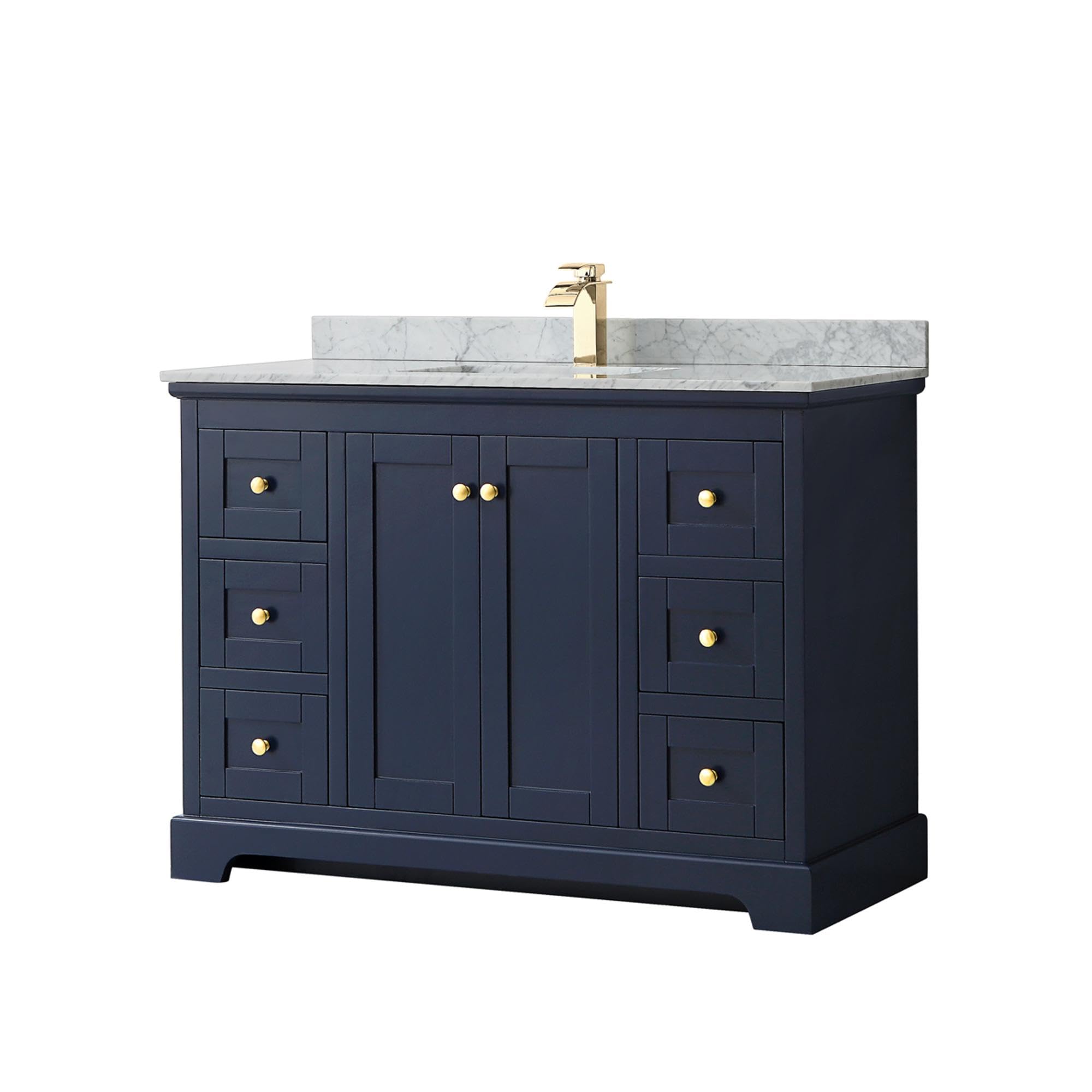 Wyndham Collection Avery 48 Inch Single Bathroom Vanity with White Carrara Marble Top - Dark Blue Modern Vanity with Undermount Square Sink for Bathroom Remodel - Perfect for Master Bath, Guest Bath & Powder Room