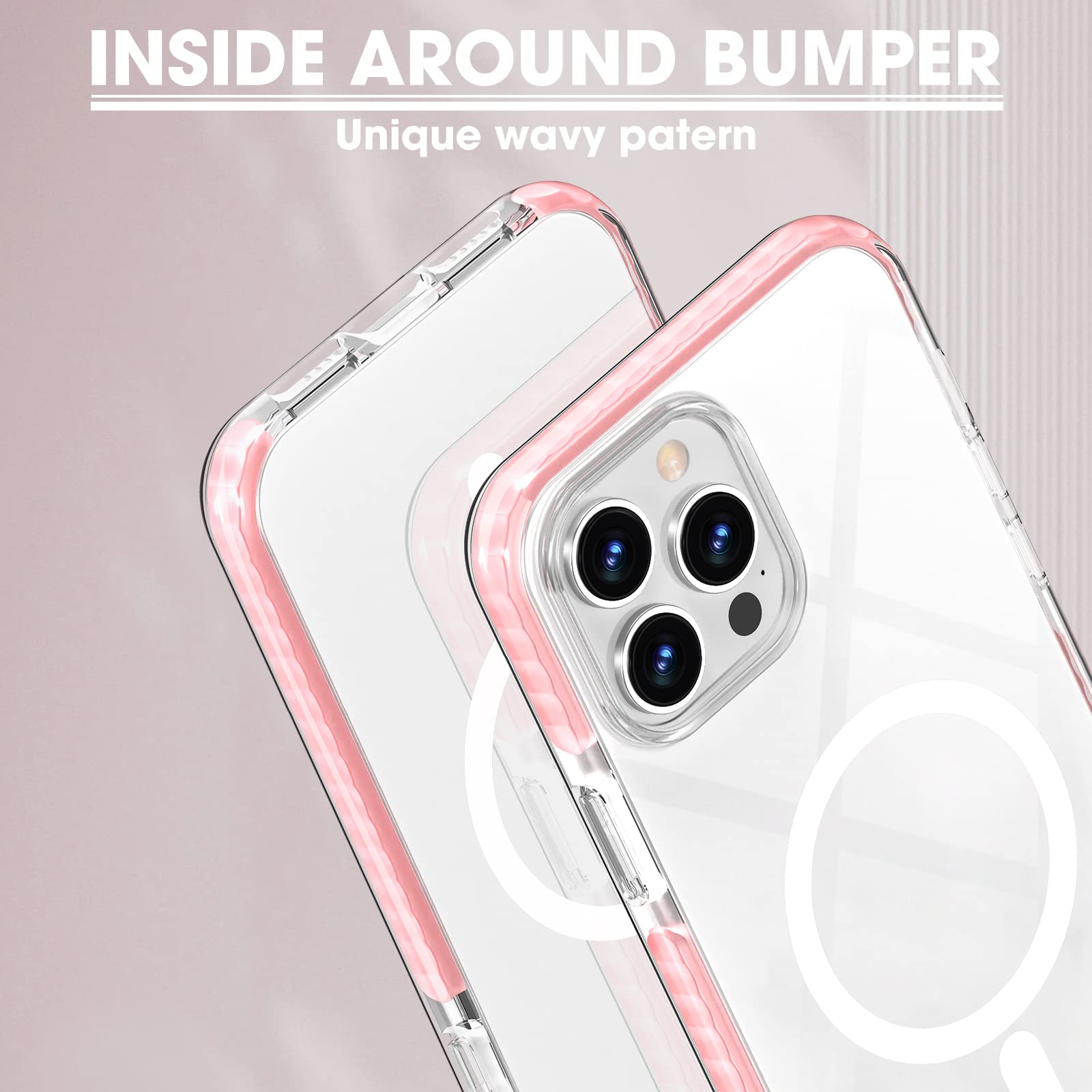 MATEPROX Magnetic Case for iPhone 14 Pro (6.1 inch 2022) - Slim Crystal Clear Shockproof Bumper with MagSafe Compatibility - Protective Cover for Women & Men - Perfect for Daily Use, Work and Travel - Pink