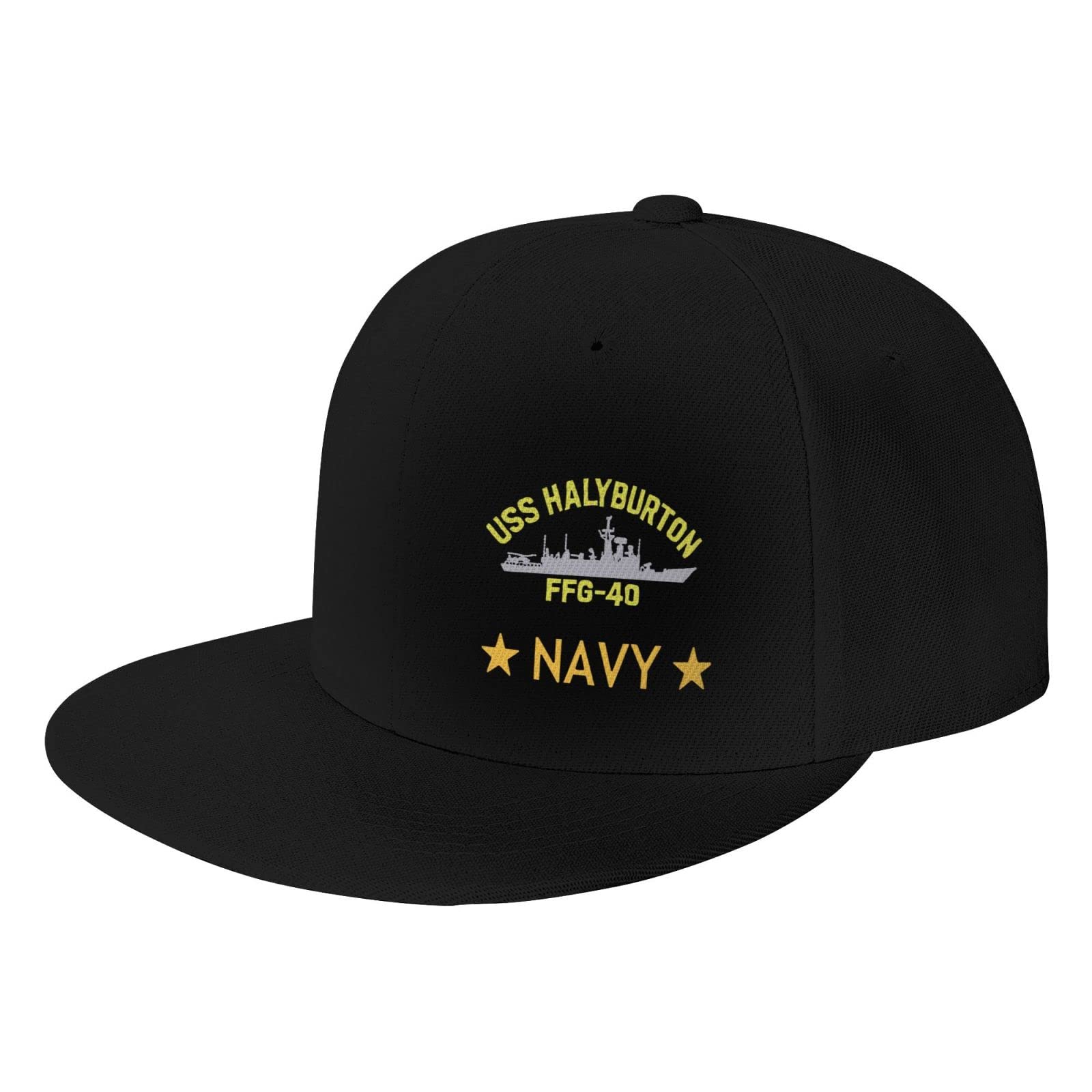 USS Halyburton FFG-40 Snapback Hat for Men - Adjustable Flat Bill Baseball Cap - Black Trucker Dad Hat for Military Enthusiasts & Patriotic Fashion