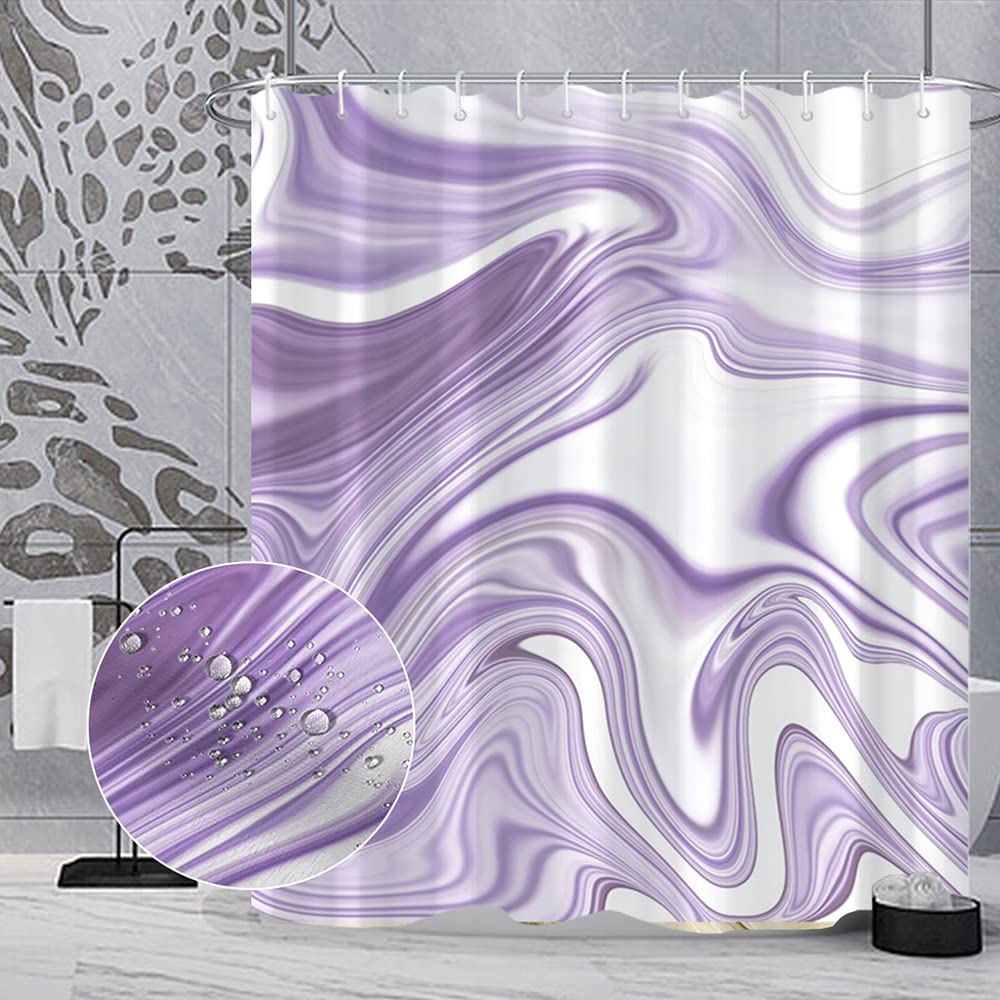 Purple & White Abstract Art Marble Shower Curtain Set - Waterproof Fabric Bathroom Decor with Hooks (60x72 inches) for Bathroom, RV & Home Use